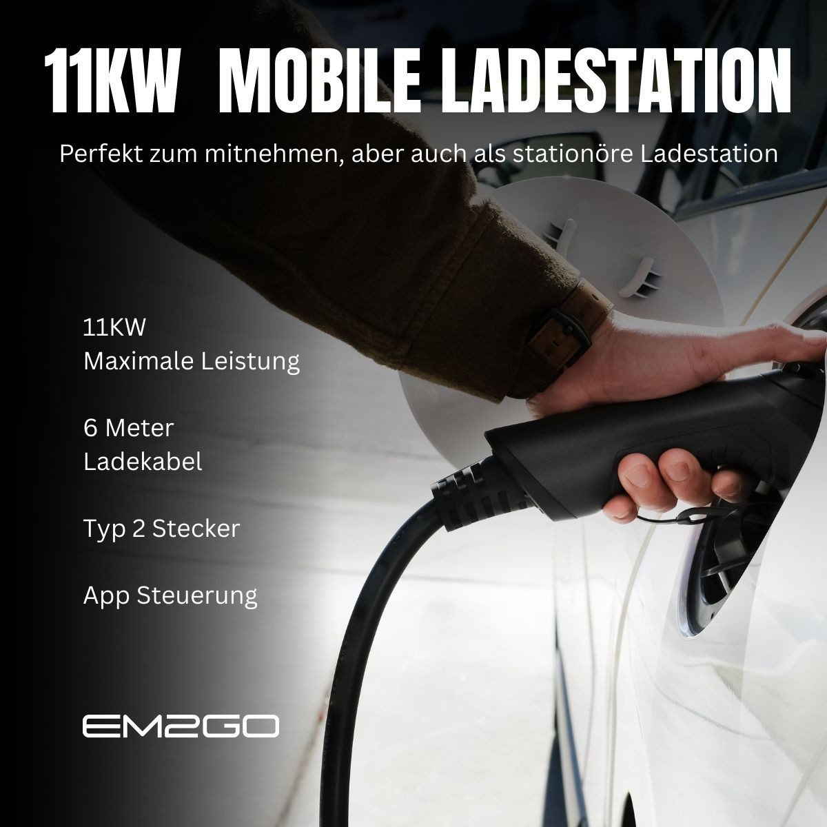 EM2GO Elektroauto-Ladestation Mobiles EV Ladegerät 11 kW Typ 2 - E-Auto flexibel aufladene - EM2GO, Mobiles Ladegerät 11kW / 16A, 3, Einzelgerät