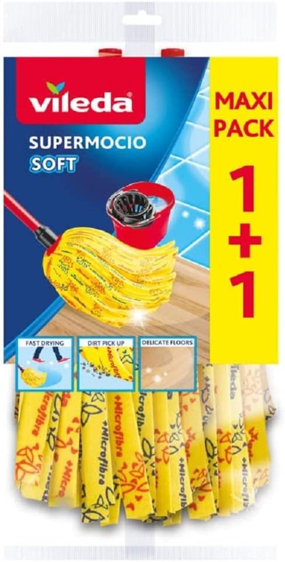 Vileda Wischmopp SuperMocio Soft Wischmopp Ersatzkopf, Moppkopf aus 30% Mikrofasern