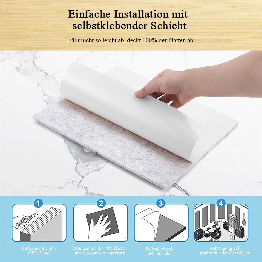 NUODWELL Akustikplatte 12 Stück Akustikplatten Selbstklebend, Hohe Dichte Schallschutzplatten, 30 x 30 x 0.9 cm, für Wanddekoration und Akustische Behandlung