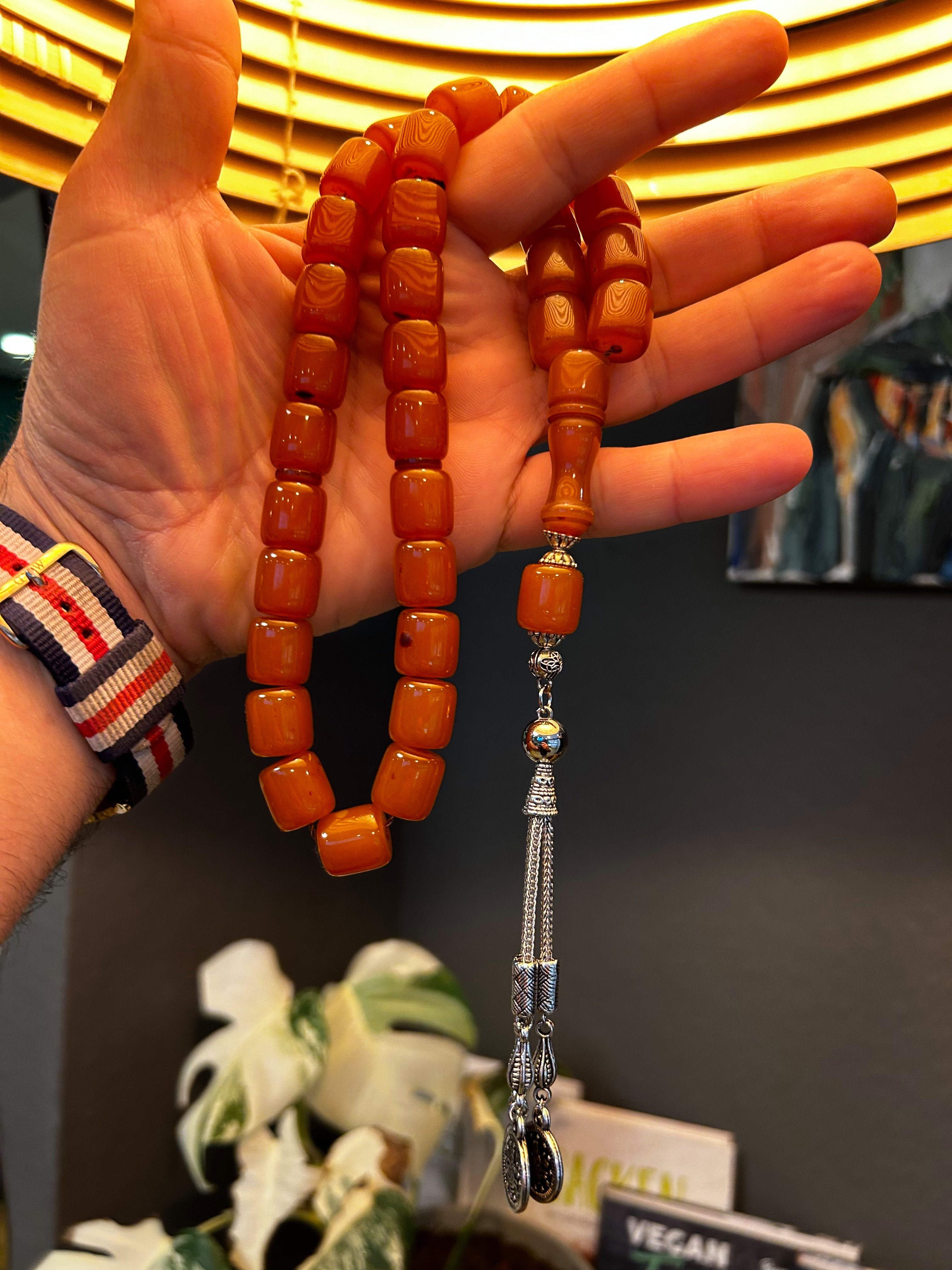 TesbihBid Kettenanhänger Gebetskette Tesbih Misbaha Amber Prayerbeads Bakalite faturan Orange (33-tlg)
