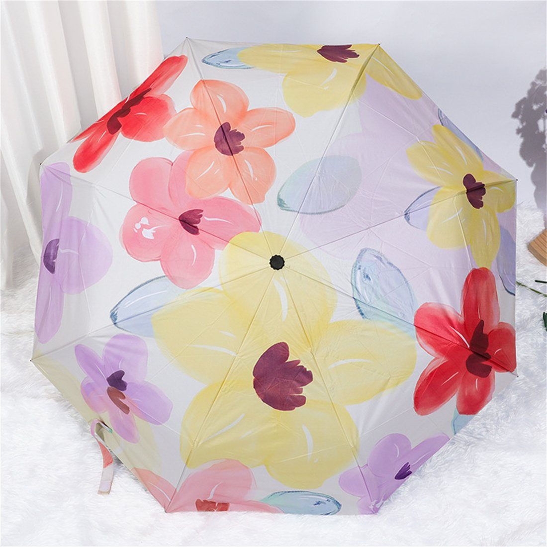 Taschenregenschirm Automatischer DÖRÖY Blumen-Faltschirm,UV-Schattenschirm,Regenschirm