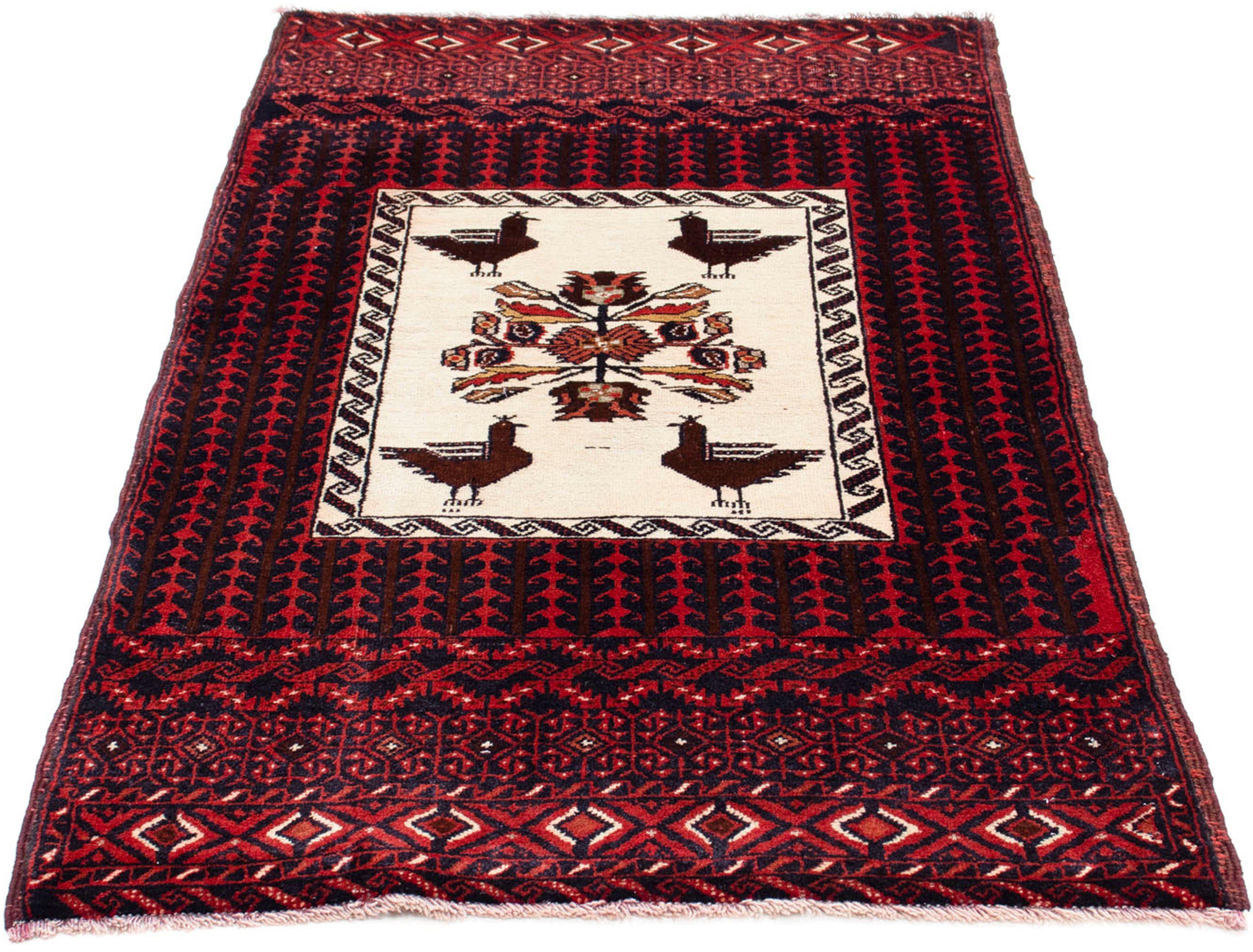 Orientteppich Belutsch - 147 x 83 cm - rot, morgenland, rechteckig, Höhe: 8 mm, Wohnzimmer, Handgeknüpft, Einzelstück mit Zertifikat
