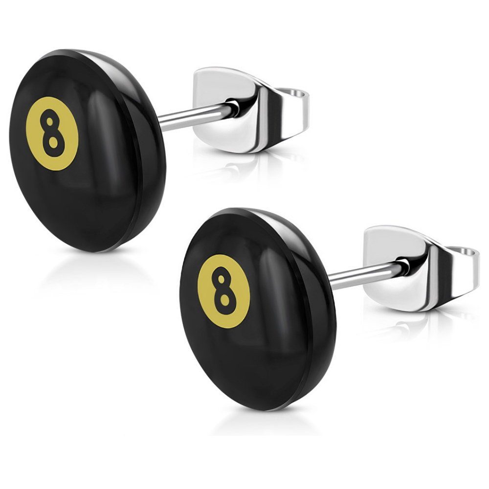 Ohrring-Set Ohrstecker rund Eightball Silber aus Edelstahl Unisex