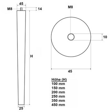 SO-TECH® Möbelfuß 4 Stück Möbelfüße Eiche massiv Ø 45 / 25 mm Höhe: 100-450 mm