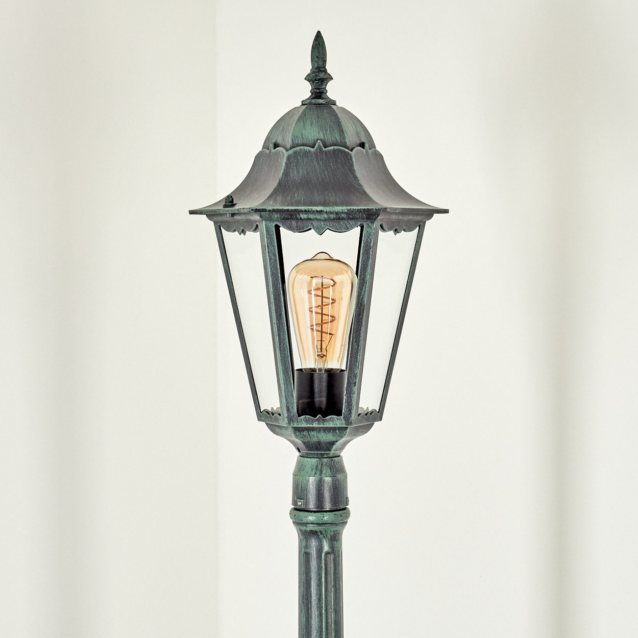 IP44, aus Leuchtmittel Schwarz-Grün/Klar, ohne Stehleuchte, Leuchtmittel, Wegeleuchte Gartenbeleuchtung Metall/Glas Außen-Stehlampe hofstein E27, 1x in ohne