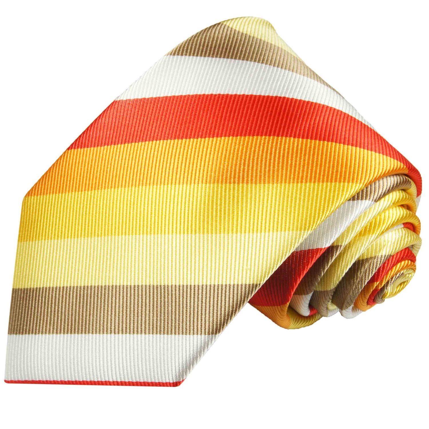Paul Malone Krawatte Designer Seidenkrawatte Herren Schlips modern gestreift 100% Seide Breit (8cm), rot gold gelb 712