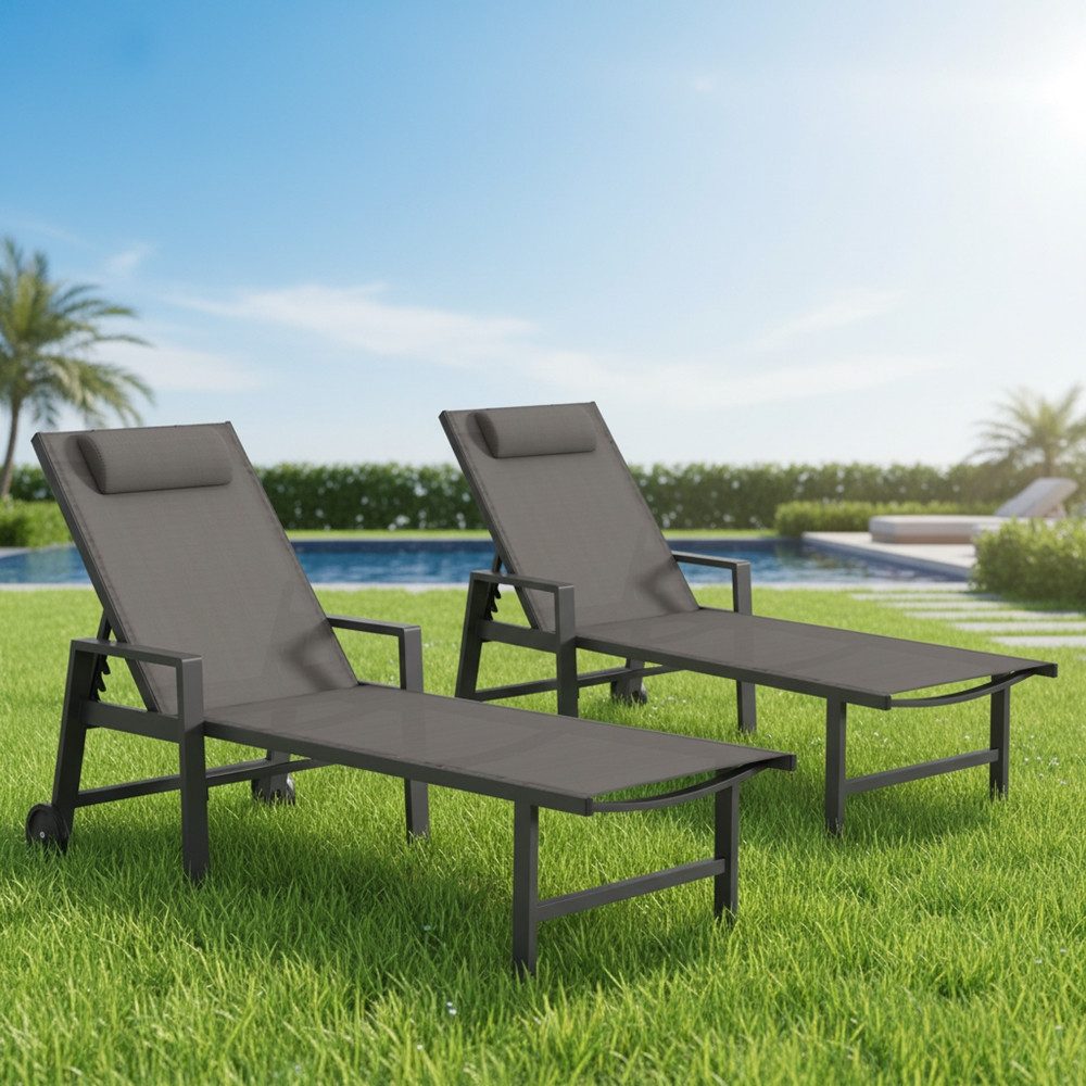 Mucola Gartenliege Sonnenliege Aluminium Liegestuhl Terrassenliege Relaxliege, 2-tlg., 5-fach verstellbare Rückenlehne
