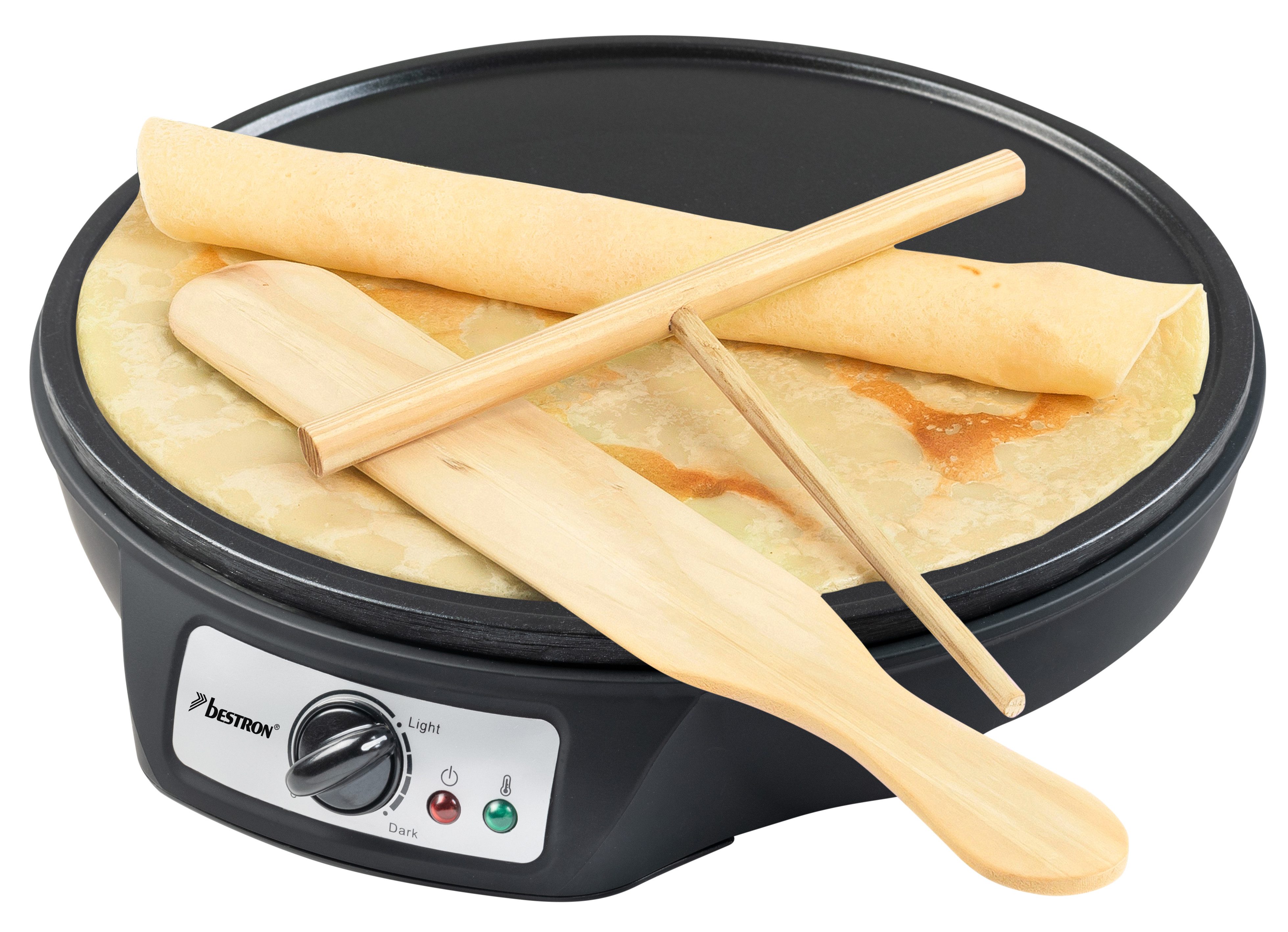 bestron Crêpesmaker ASW602, 1000 W, Ø 30 cm, Antihaft, Thermostat & Zubehör