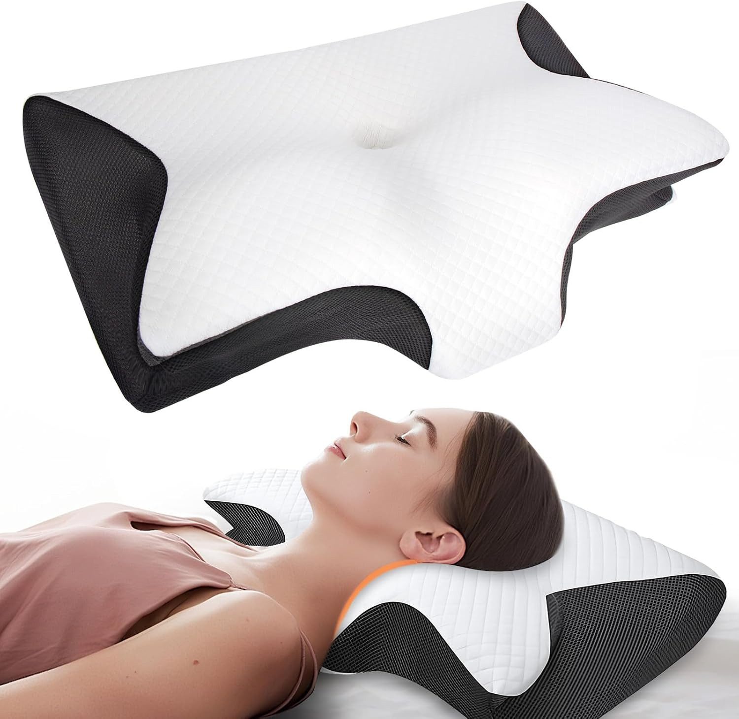 Fyrove Nackenstützkissen Orthopädisches Nackenkissen – Memory Foam Kissen für Seitenschläfer, Füllung: Memory- & Polyetherschaum, Seitenschläfer, Bauchschläfer, Rückenschläfer, 5 Bereiche bieten umfassende Unterstützung für Nacken, Schultern und Arme, Erhaltung der natürlichen Nackenkurve, Reduzierung von Schnarchen, ergonomisches Kissen mit individueller Höhenanpassung
