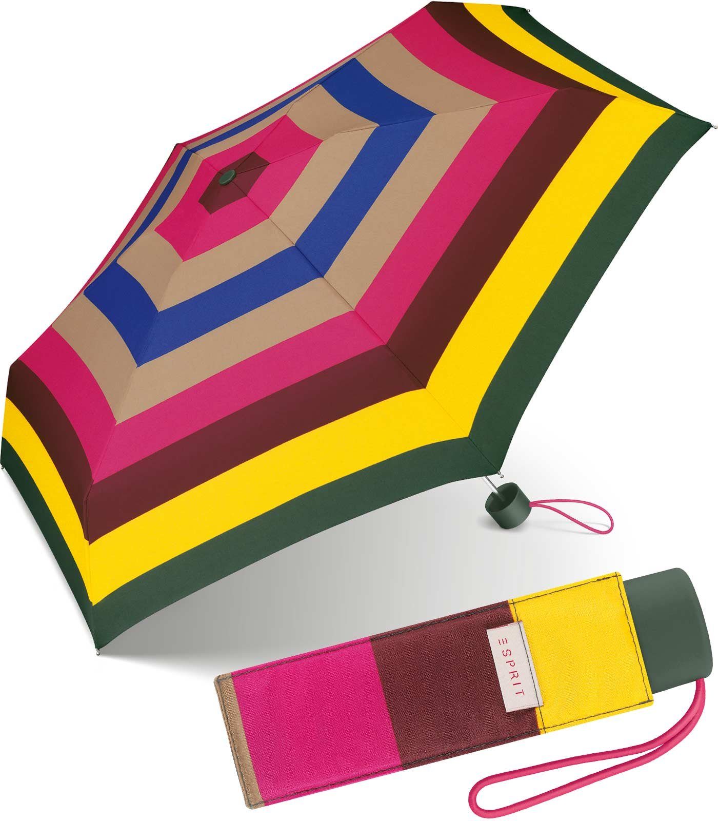 Esprit Taschenregenschirm kleiner, handlicher Schirm für Damen, das besondere Design als Eyecatcher - Spicy Stripe