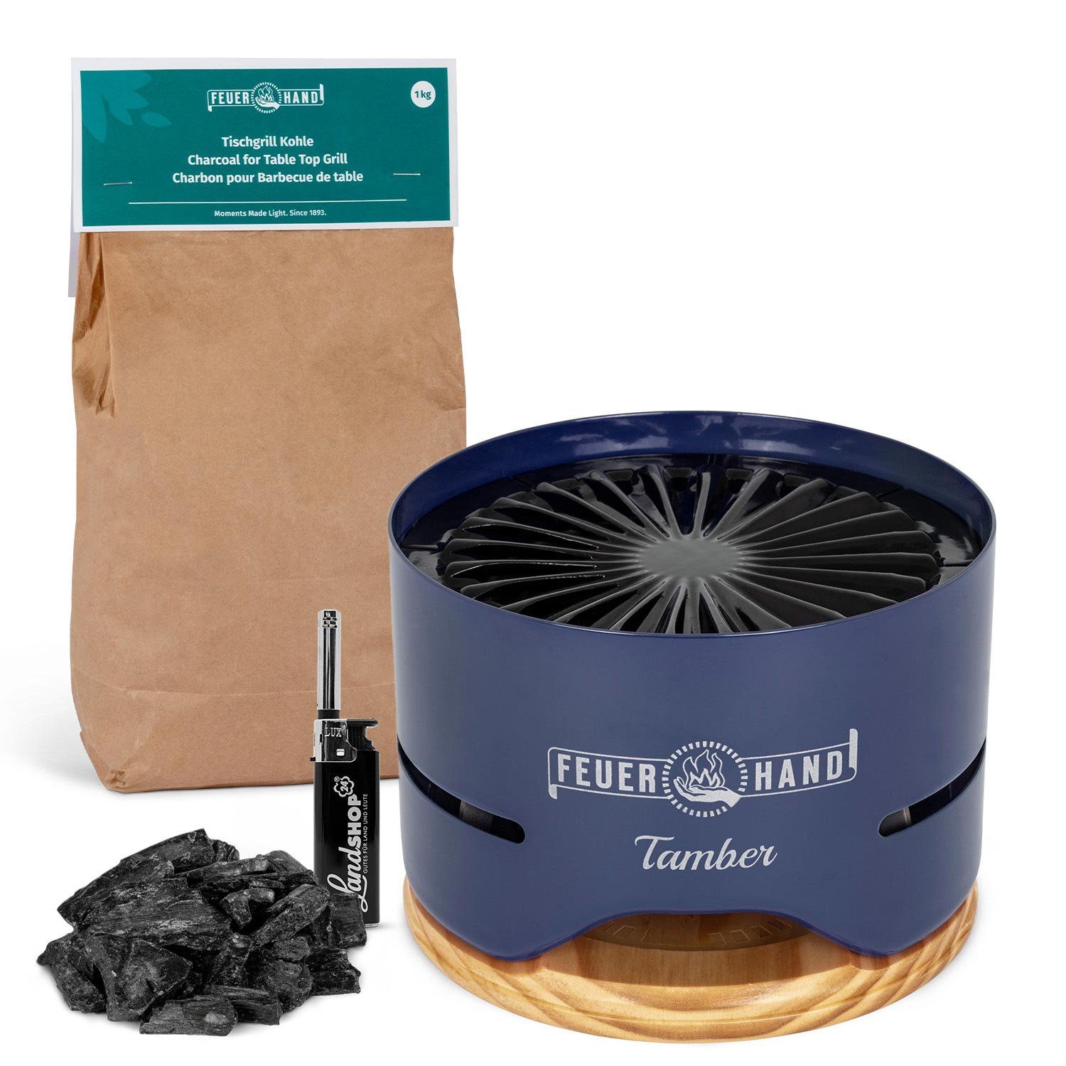 Feuerhand Holzkohlegrill Feuerhand Tamber Tischgrill + 1 kg spezial Holzkohle fast rauchfrei