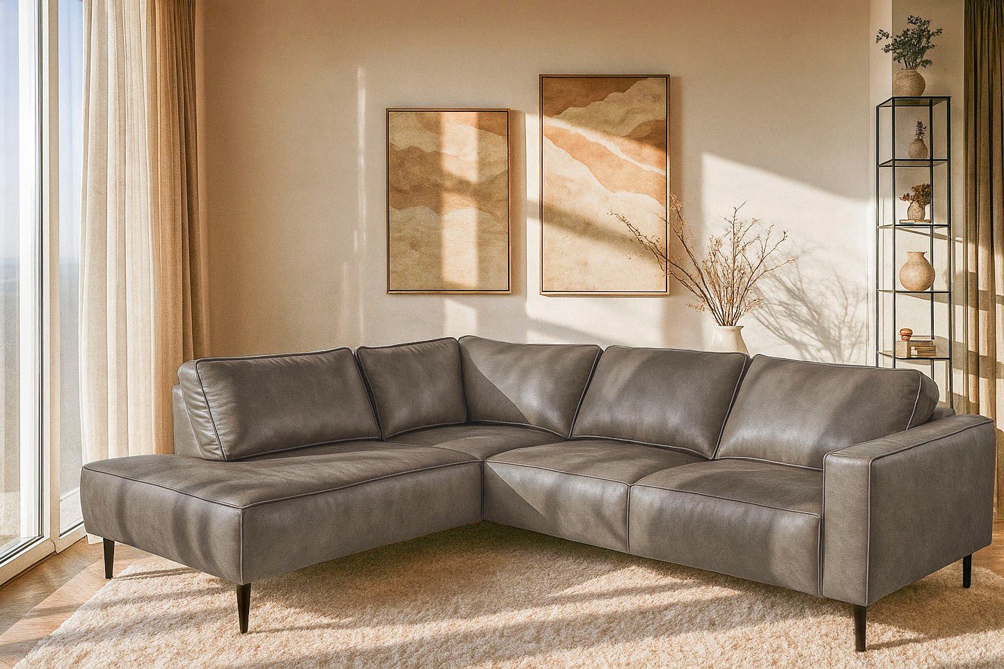 OTTO home Ecksofa Fumone, Lederoptik oder Soft-Touch Chenille, Breite 260, mit schwarzen Massivholzfüßen
