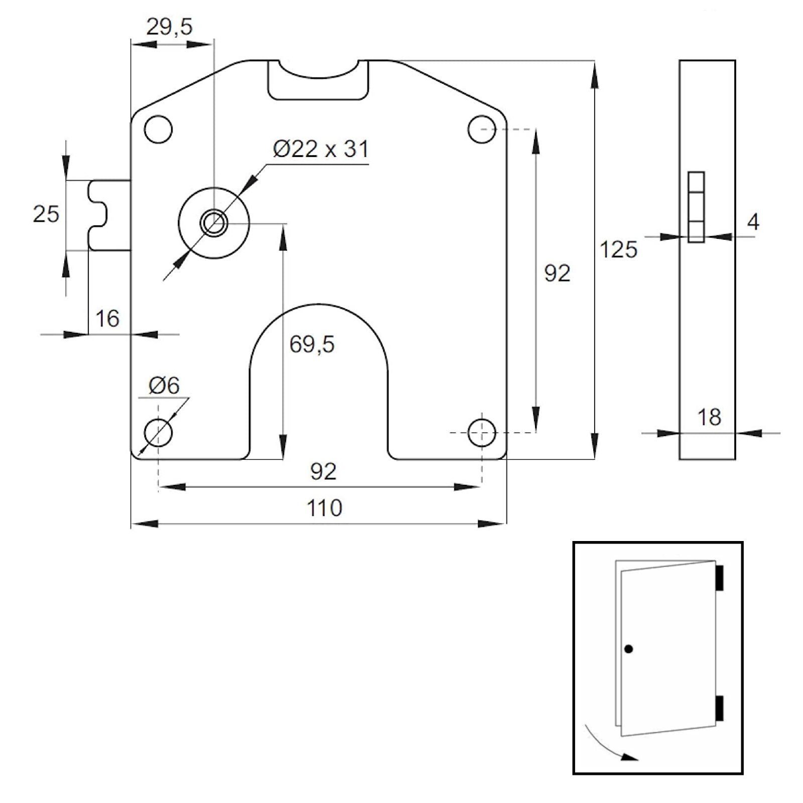 SO-TECH® Möbelschloss Münzschloss 110 x 125 x 18 mm für 1 € Münzen Pfandschloss Mü (1-tlg), Münzpfandschloss Spindschloss