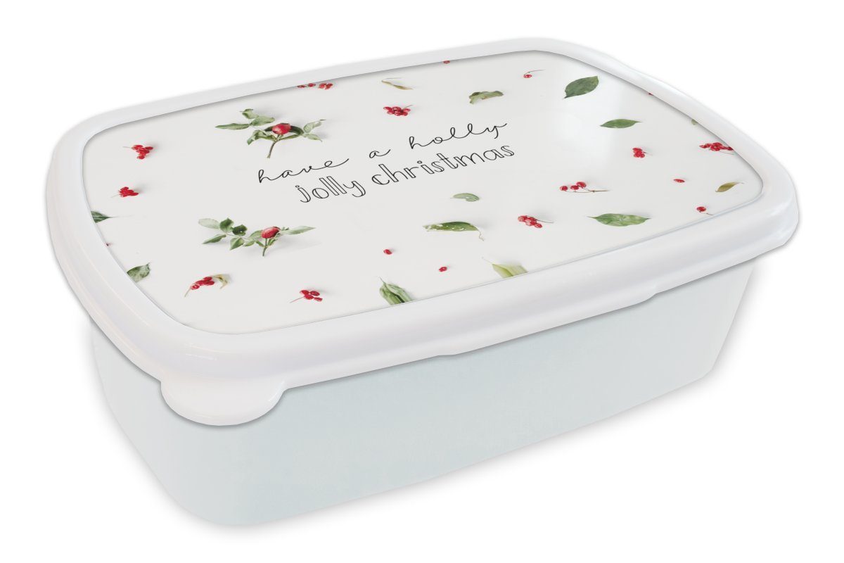 MuchoWow Lunchbox Winter - Zitat - Weihnachten - Mistelzweig, Kunststoff, (2-tlg), Brotbox für Kinder und Erwachsene, Brotdose, für Jungs und Mädchen weiß