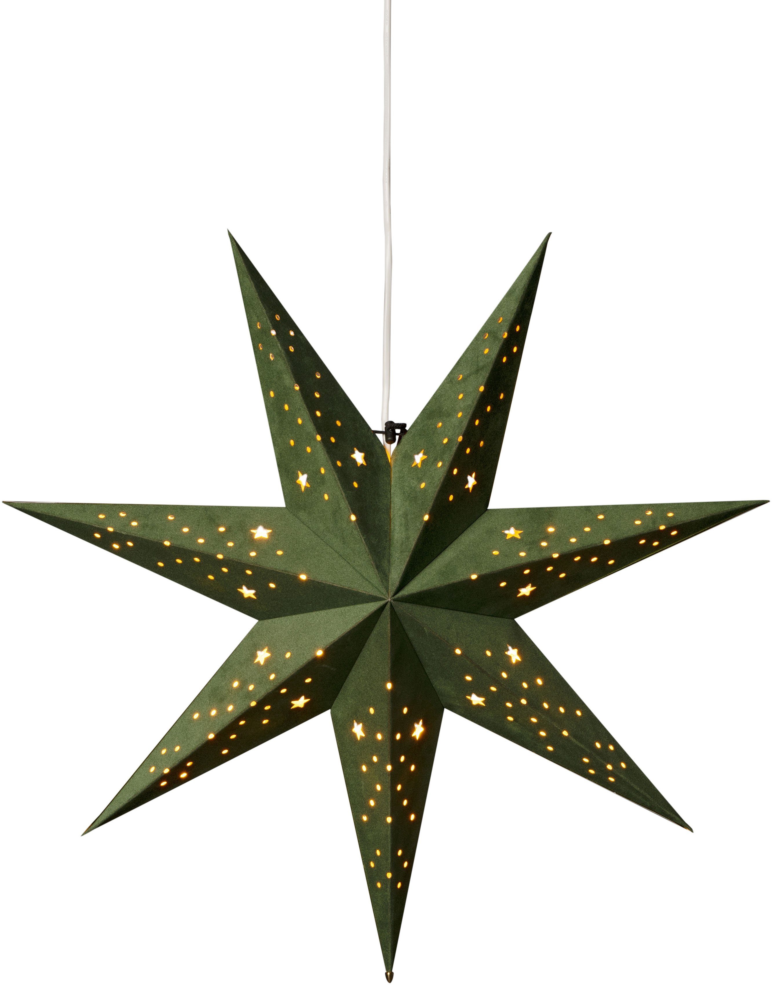 1 Weihnachtsdeko, Stern Dekostern grünem mit LED St., Anschlusskabel Papierstern, Zacken, 7 Samt, Weihnachtsstern, Lampenhalterung perforiert, inkl. E14 KONSTSMIDE