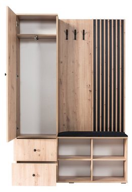 Compleo Garderoben-Set BORDO, Garderobenschrank mit Spiegel, Kleiderbügel und zwei Schubladen, Schuhregal für den Flur