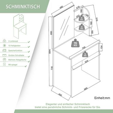 SONNI Schminktisch Schwarz/weiß Schminktisch mit abnehmbarer Lichtleiste