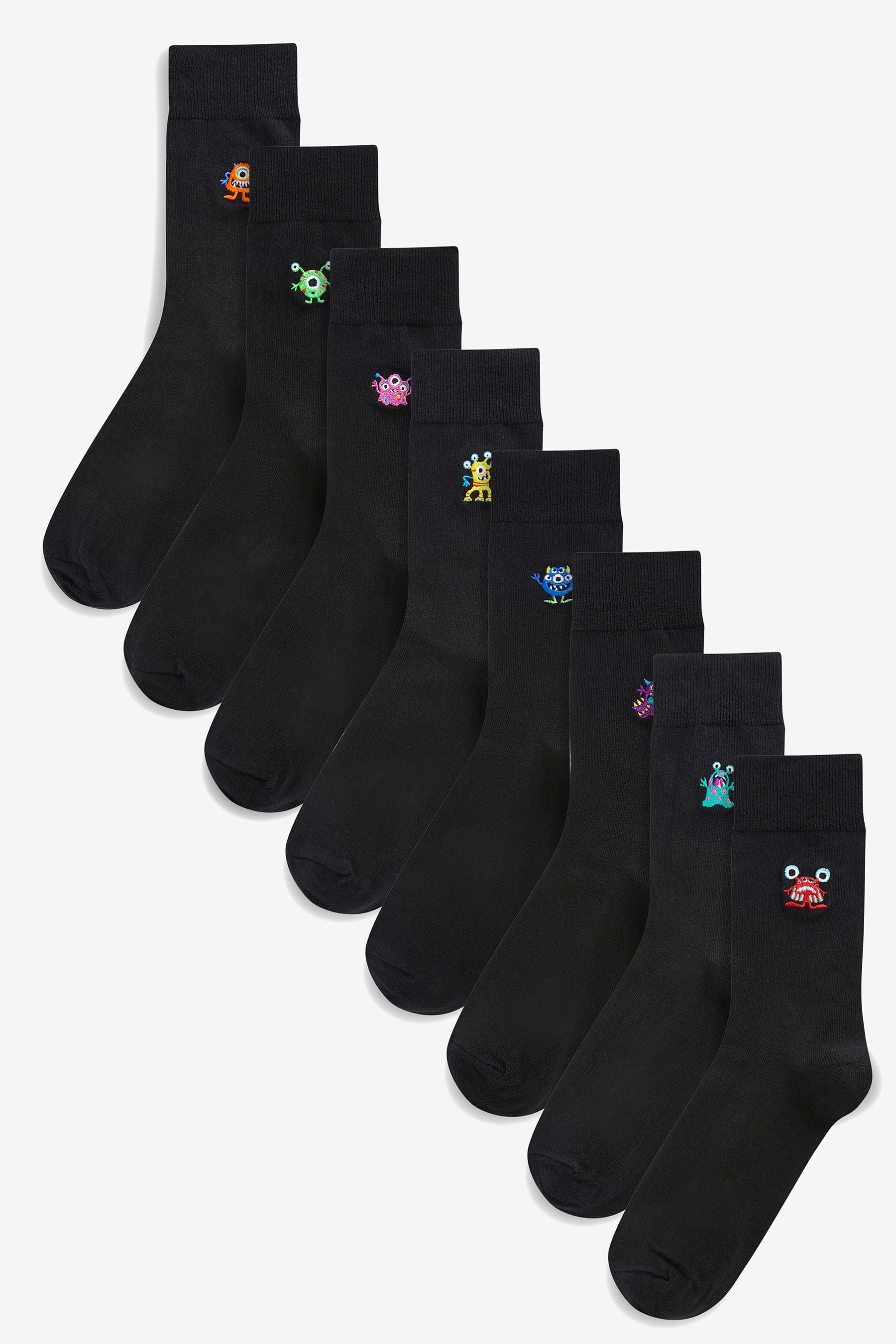 Next Kurzsocken Socken mit Stickerei (8-Paar) Black Bright Monster