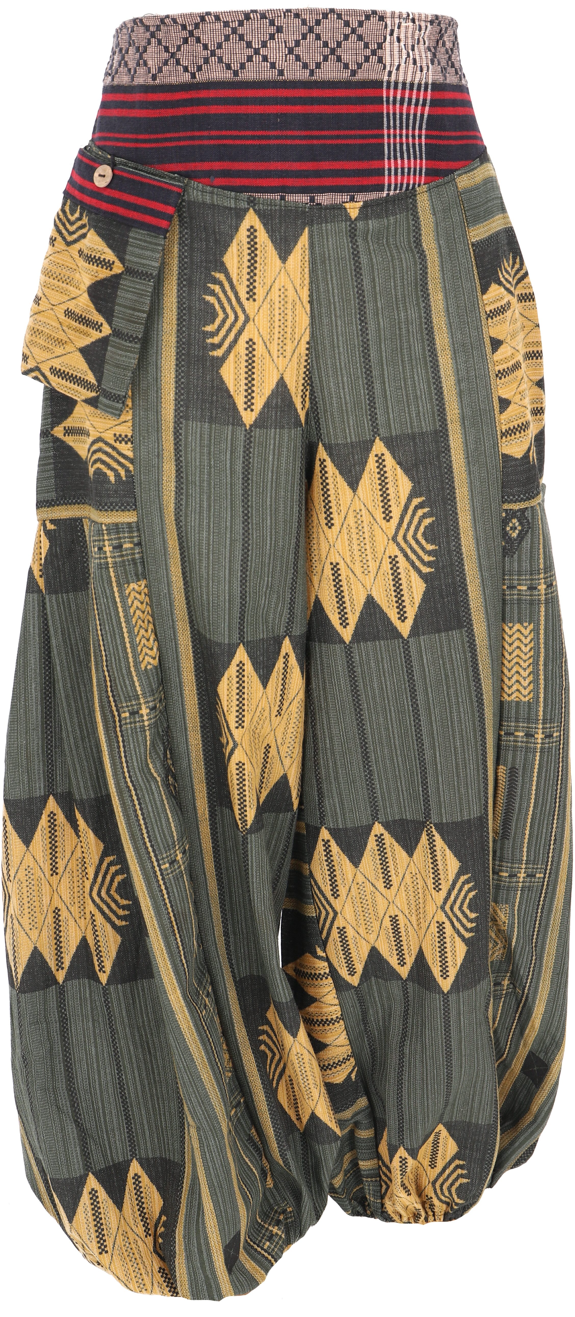 Guru-Shop Relaxhose Weite Pluderhose mit breitem gewebtem Bund -.. Ethno Style, alternative Bekleidung