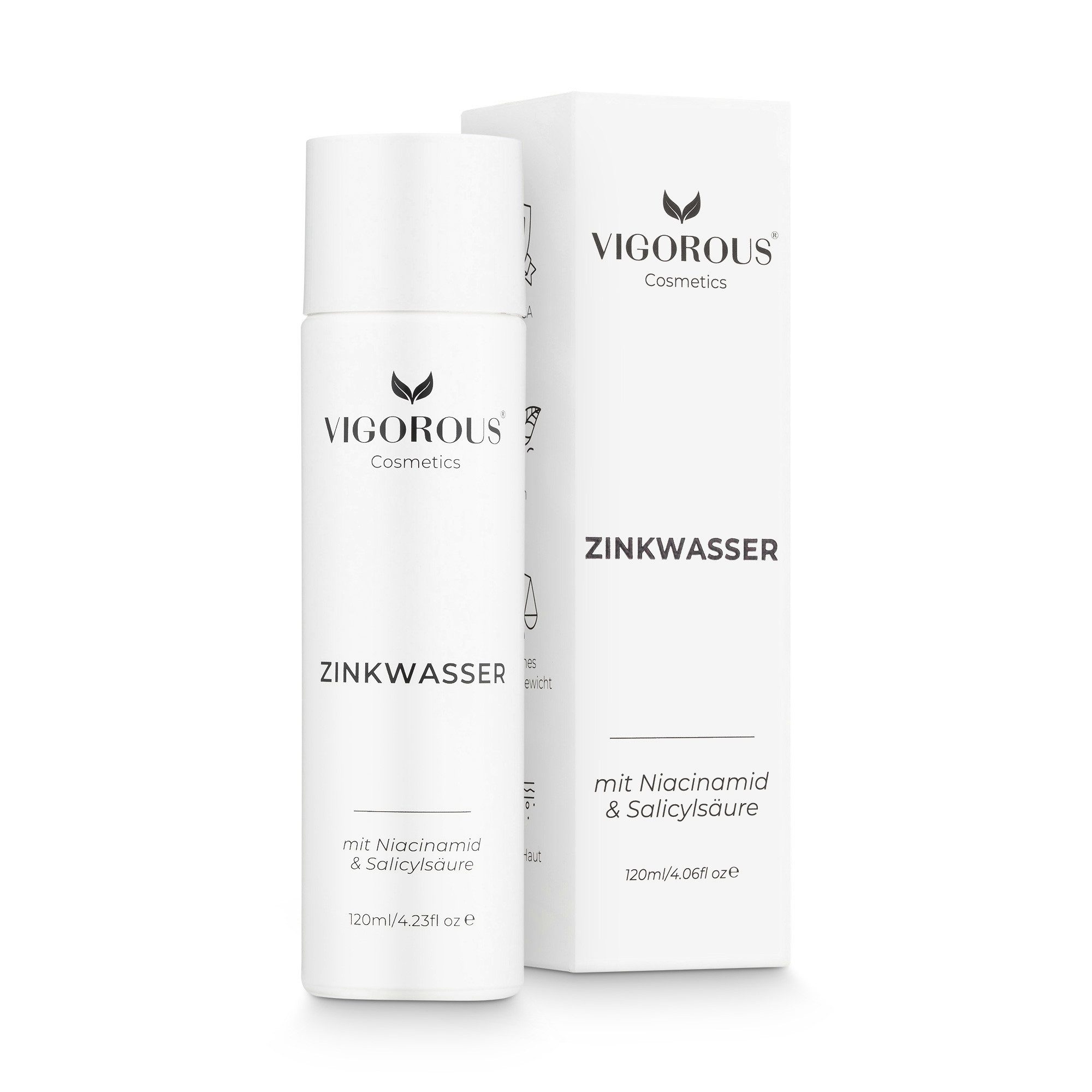 Vigorous Cosmetics Gesichtspflege Zinkwasser gegen Akne, Pickel & Unreinheiten, Bis zu 91% weniger Unreinheiten nach 21 Tagen, Made in Germany