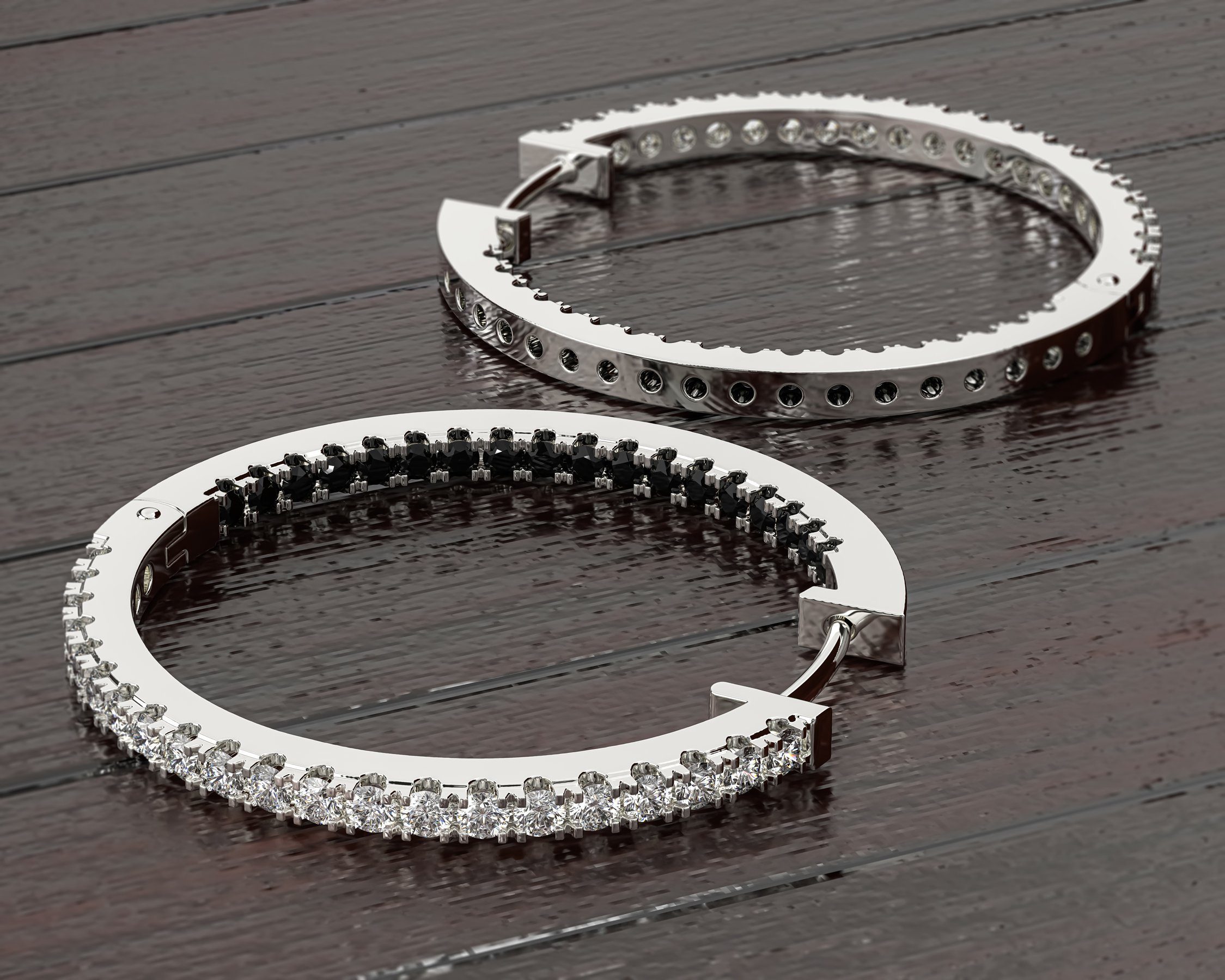 Schöner-SD Paar Creolen Große Creolen Ohrringe 36mm schwarz weiß Kristalle 925 Silber Rhodium, mit Zirkonia (synth) – Bild 3 von 5