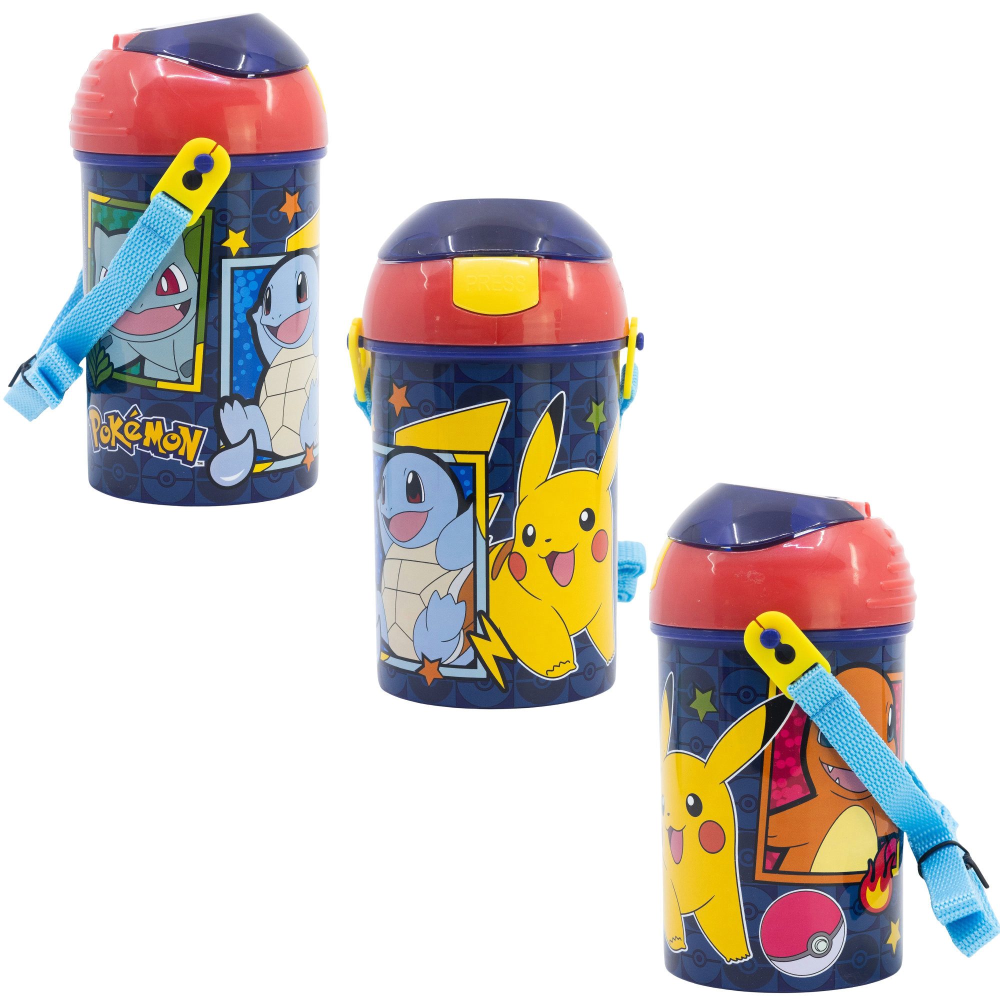 POKÉMON Trinkflasche Pokemon Pikachu Wasserflasche Flasche Tragegurt 450 ml