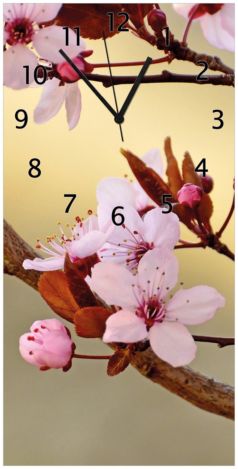 Wallario Wanduhr Frühlingsgefühle I - Kirschblüten in Nahaufnahme (Uhr aus Acryl)