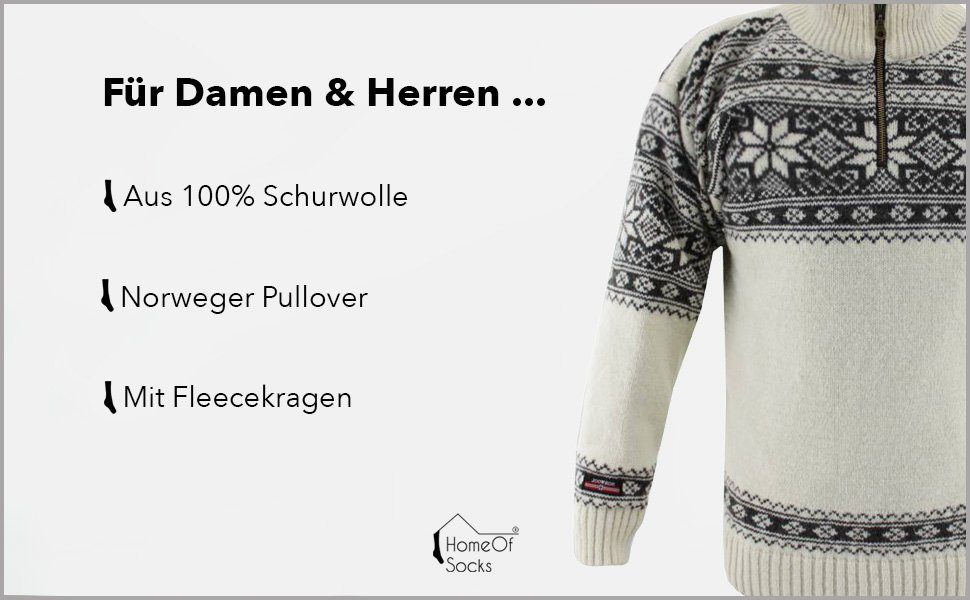 HomeOfSocks Norwegerpullover Strick Wolle Anthrazit In Norwegischem Pullover Rollkragenpullover Fleecekragen Design 100% Reißver