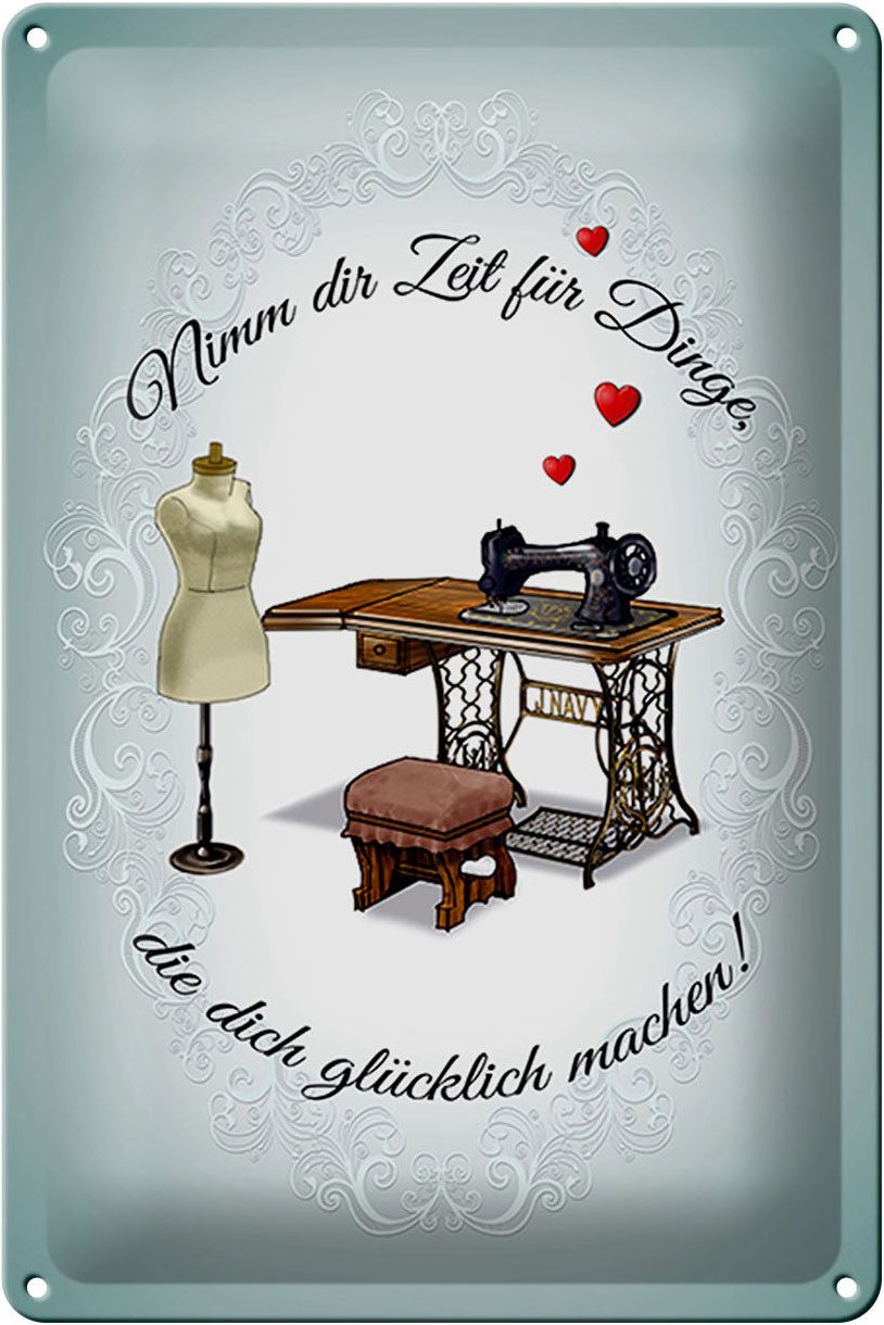 Femer GmbH Metallschild Spruch 20x30cm Nähen macht dich glücklich, (1