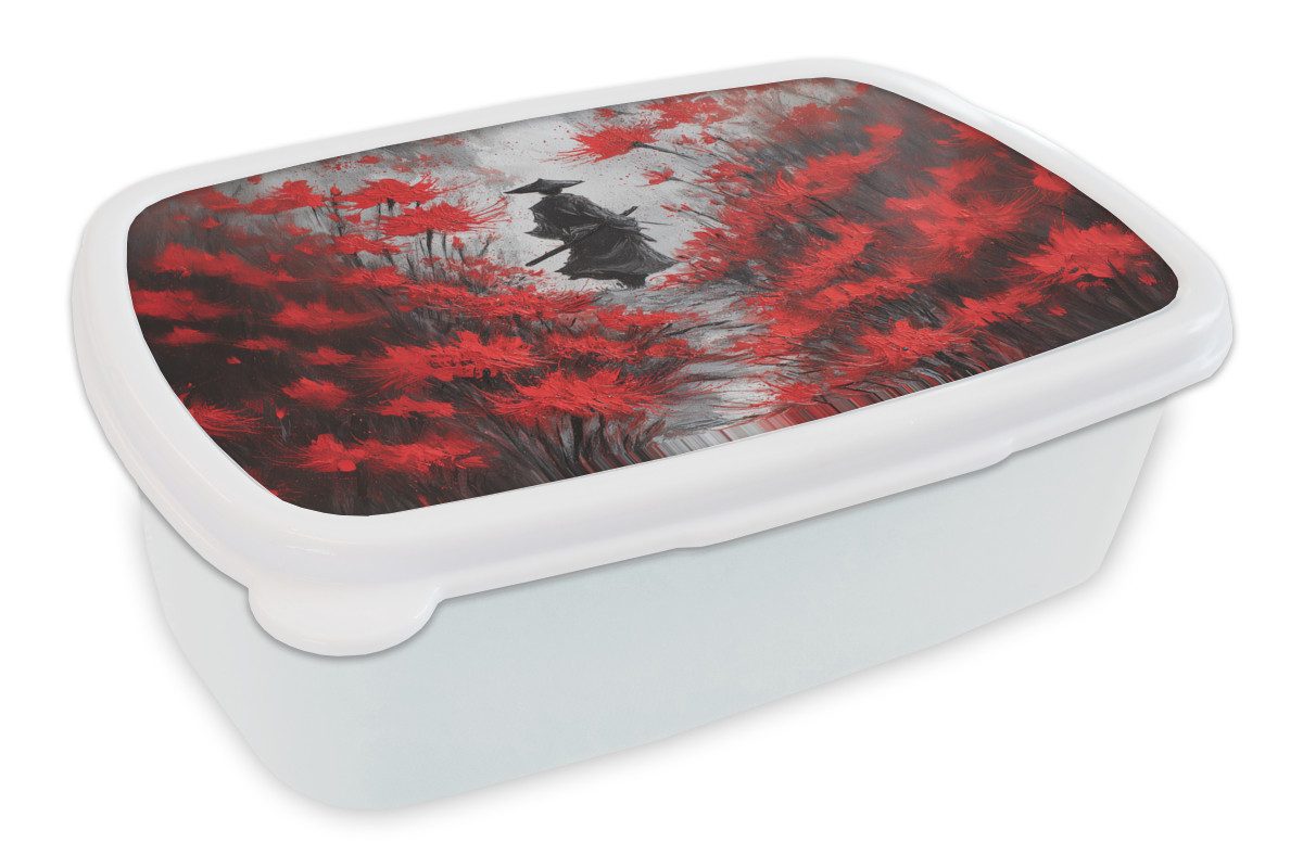 MuchoWow Lunchbox Rote Blumen - neblig - Mann, Kunststoff, (2-tlg), Brotdose Schule oder Arbeit, Brotbox für Kinder und Erwachsene