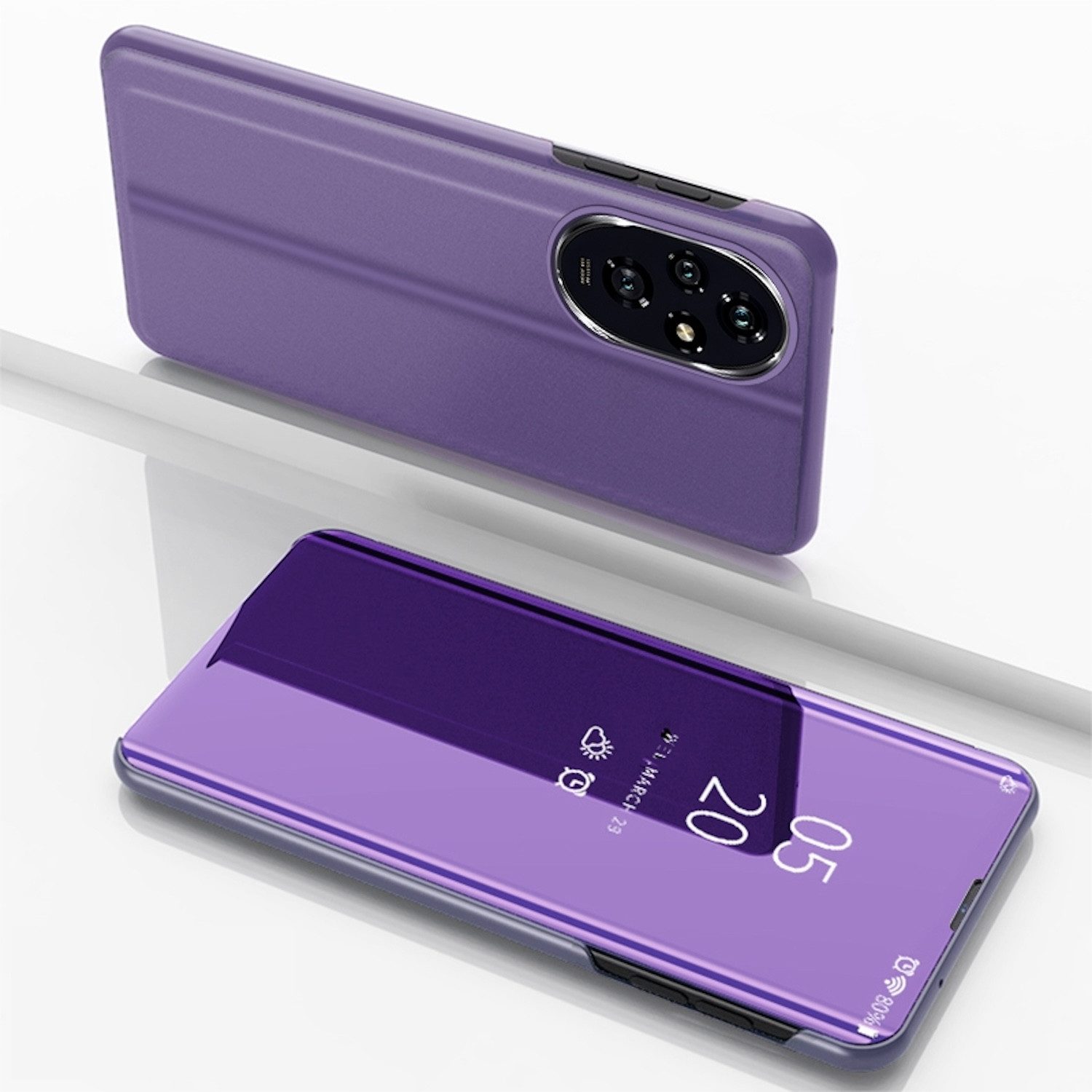 Wigento Handyhülle Für Honor 200 View Spiegel Smart Cover Wake UP Funktion Hülle Lila