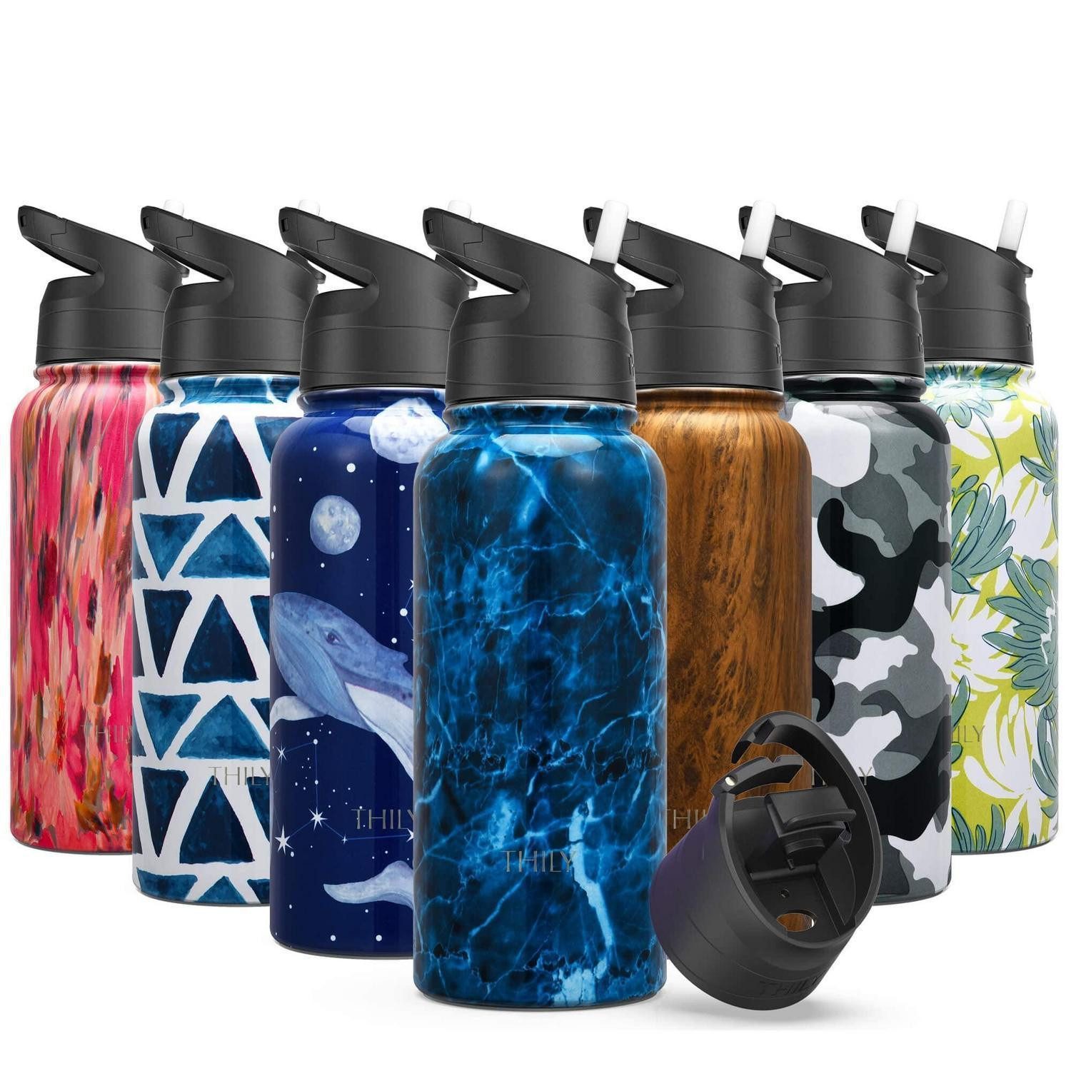 LuxusKollektion Thermoflasche Sport-Wasserflasche Edelstahl 945ml mit 2 Deckeln