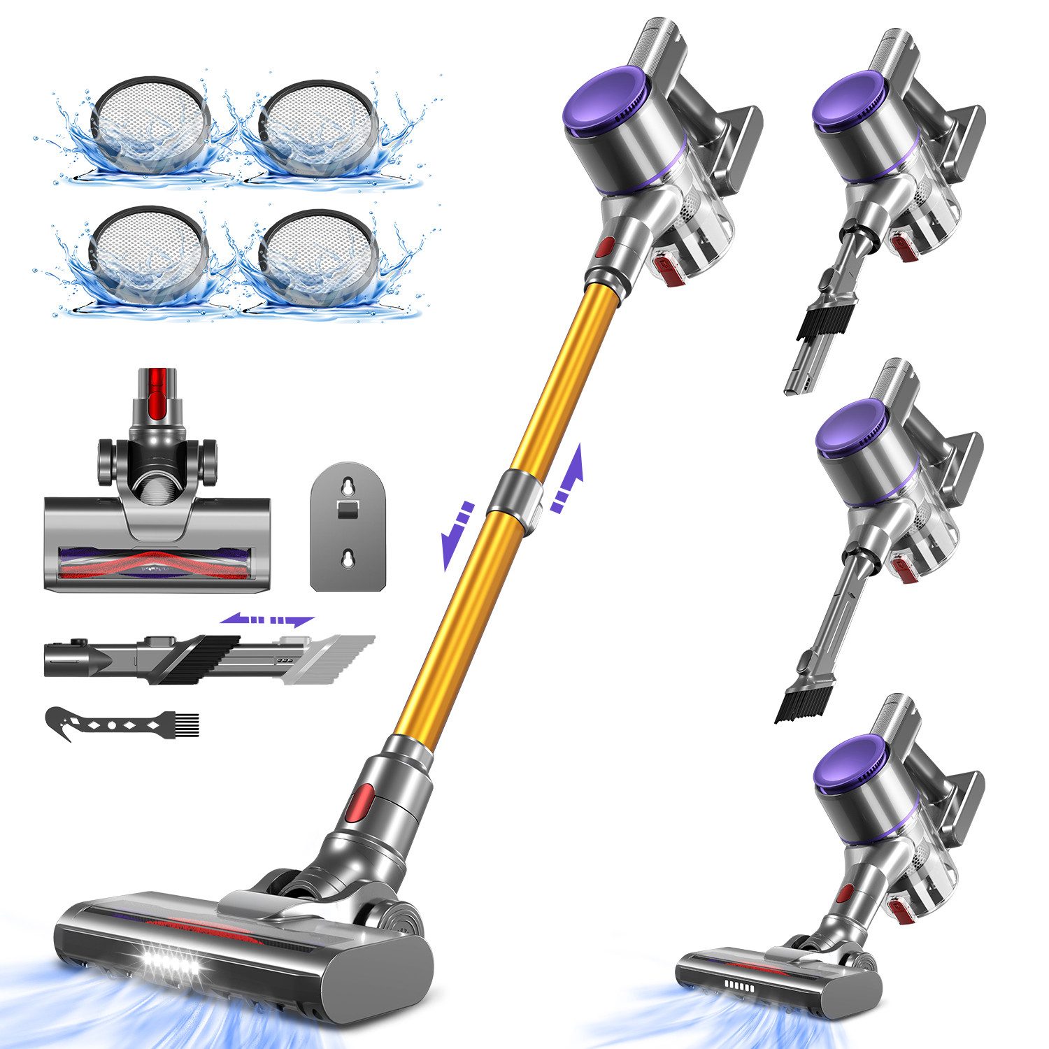 Adormii Akku-Hand-und Stielstaubsauger Akku Staubsauger Kabellos 45000Pa/50Min/1.6L HEPA*4, beutellos, HEPA×4,Vacuum Cleaner,Staubsauger für Tierhaare,Teppich und Hartboden