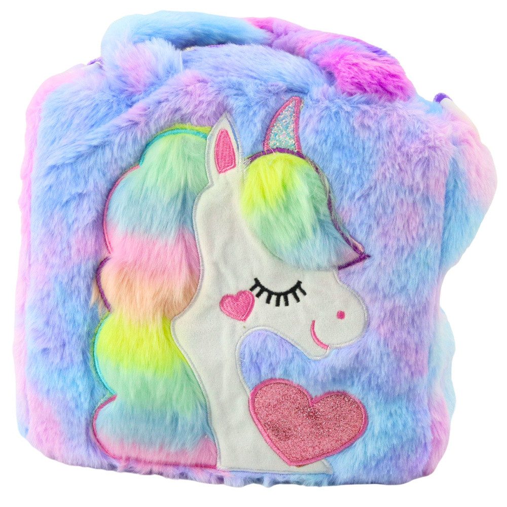 LEAN TOYS Umhängetasche Kindertasche Schultertasche Einhorntasche (Spar-Set, 1-tlg., 24 x 24 x 9 cm weich), Einhorn-Motiv, Glitzer, verstellbarer Gurt