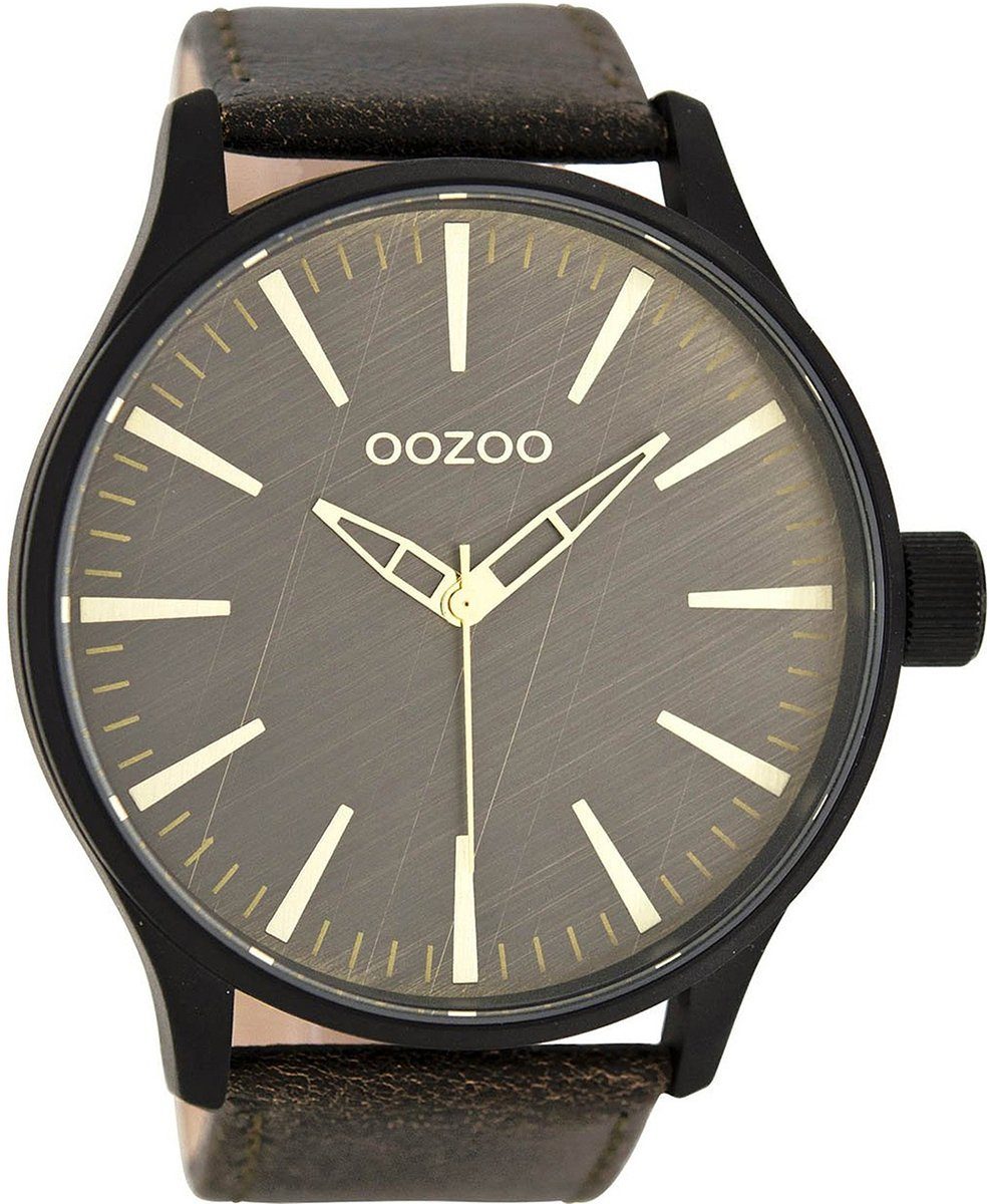50mm) (ca. Herren Quarzuhr Fashion-Style Armbanduhr Herrenuhr rund, Oozoo schwarz, OOZOO groß extra Lederarmband,