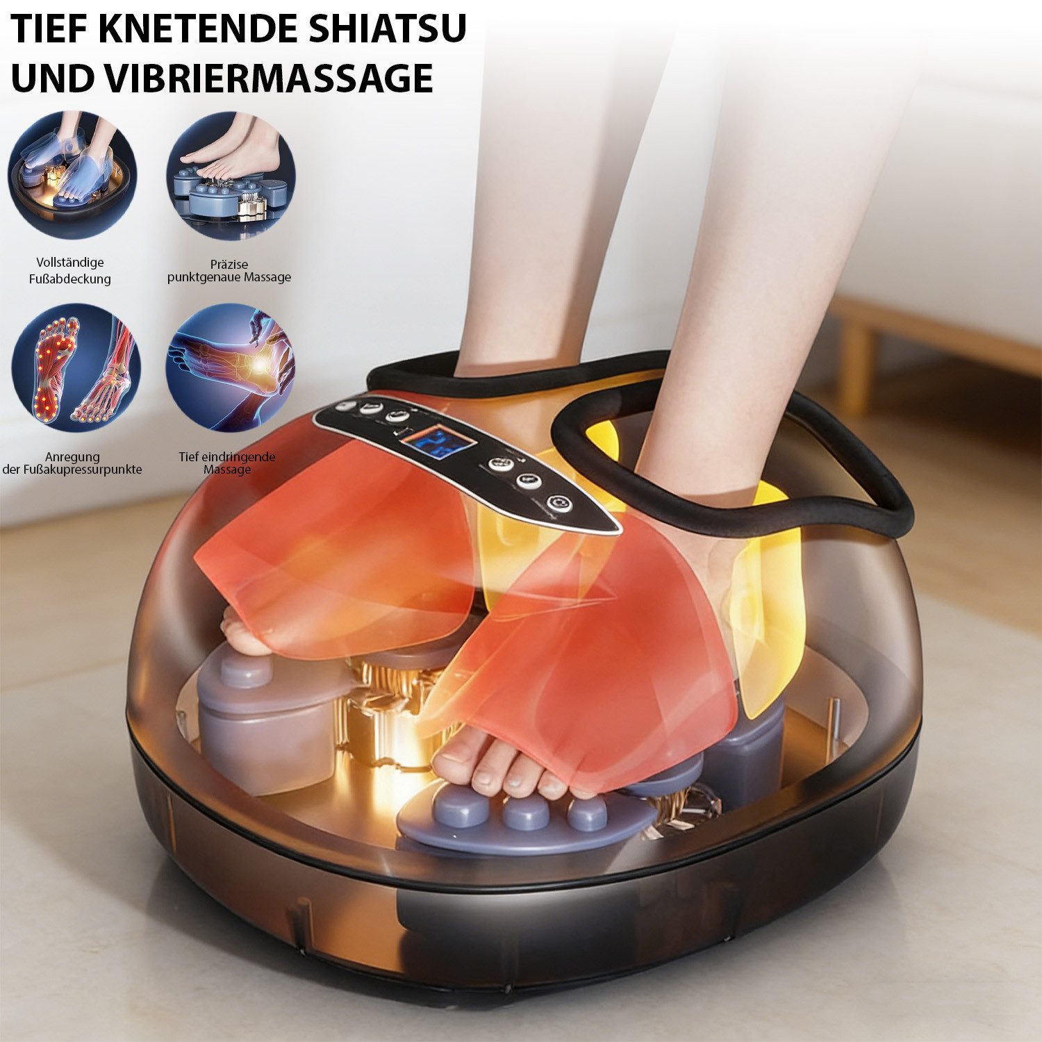AKKEE Fußmassagegerät mit Wärmefunktion, Shiatsu Tiefkneten, durchblutungsfördernd, Mit Wärmefunktion, durchblutungsfördernd