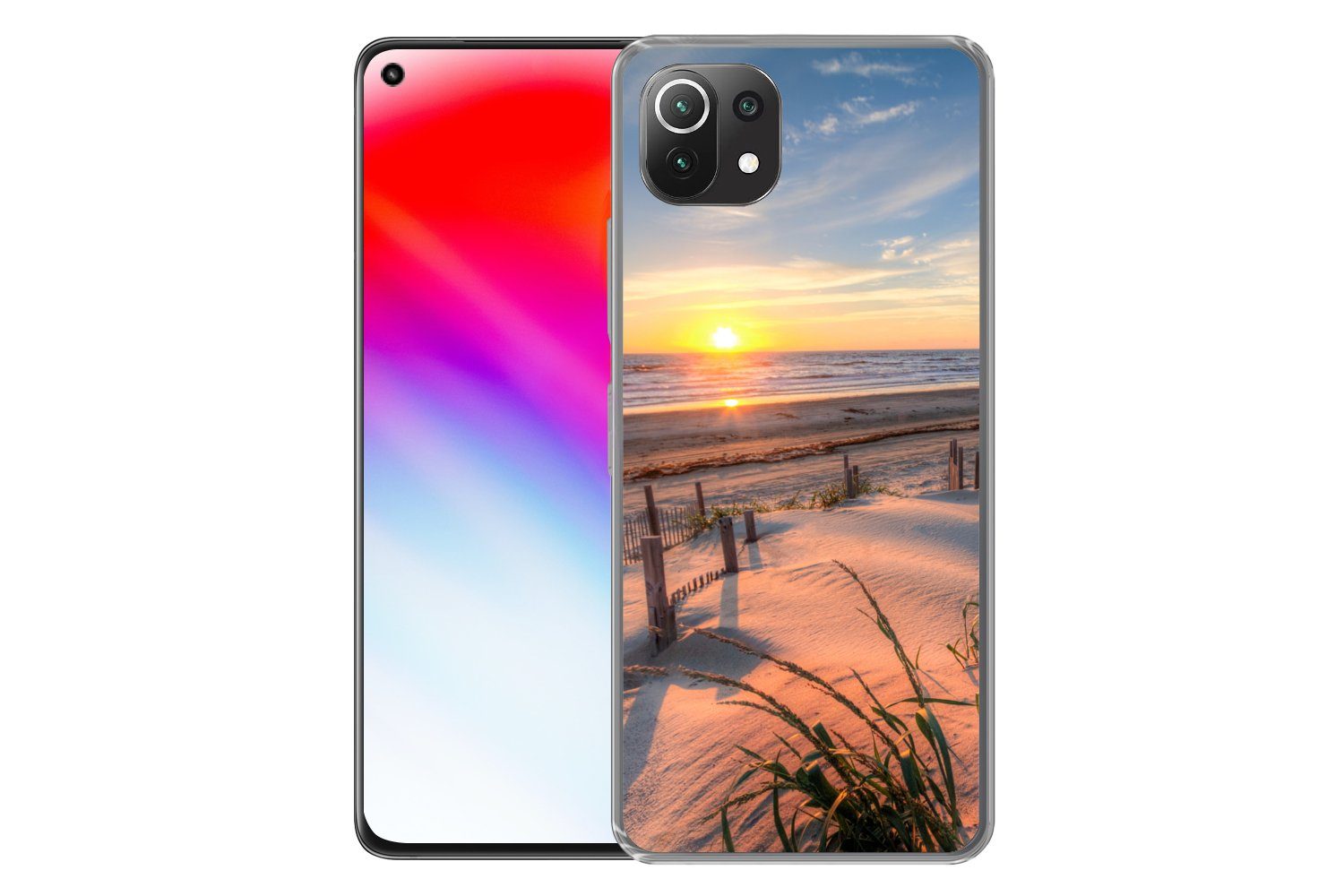 MuchoWow Handyhülle für Xiaomi Mi 11 Lite Strand - Meer - Düne - Sonnenuntergang - Landsch, Phone Case, Silikon, Schutzhülle Dünn