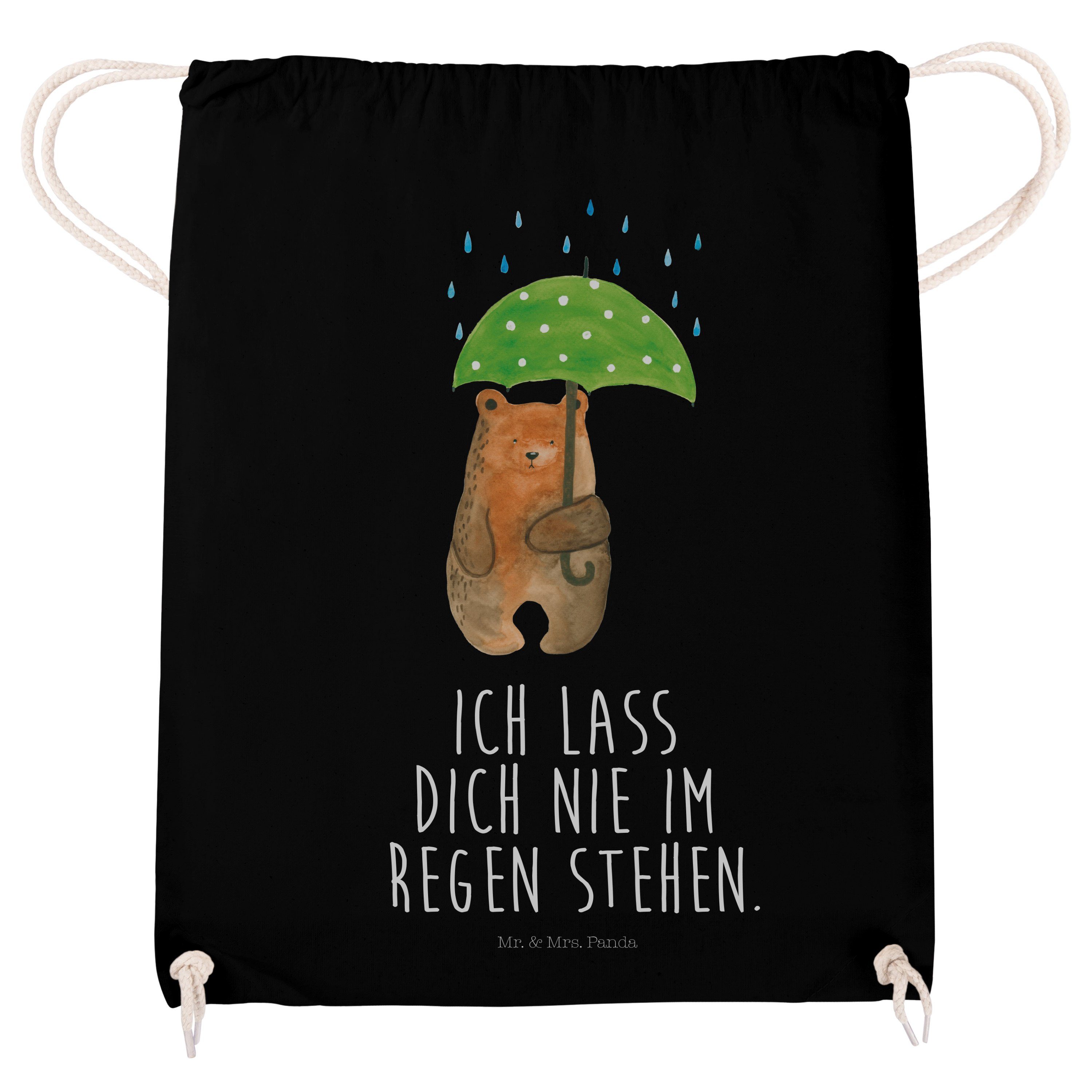 Regenschirm - Stoffbeutel, Panda Mrs. Mr. Sporttasche Geschenk, Partner, & - Schwarz mit (1-tlg) Turnb Bär