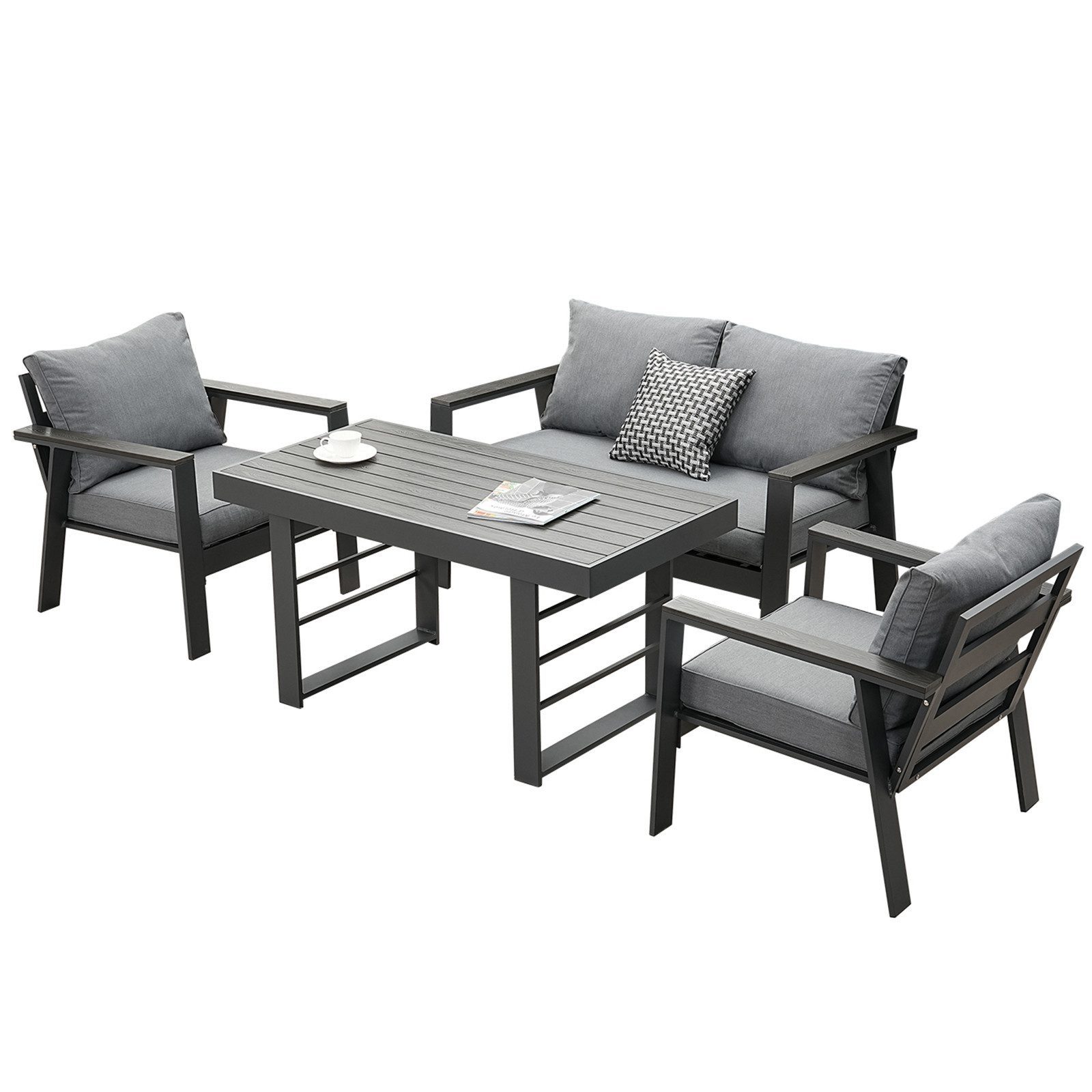 MeXo Gartenlounge-Set Gartenmöbel Set Aluminium 4 Personen bequeme Lehne, ( günstig online kaufen