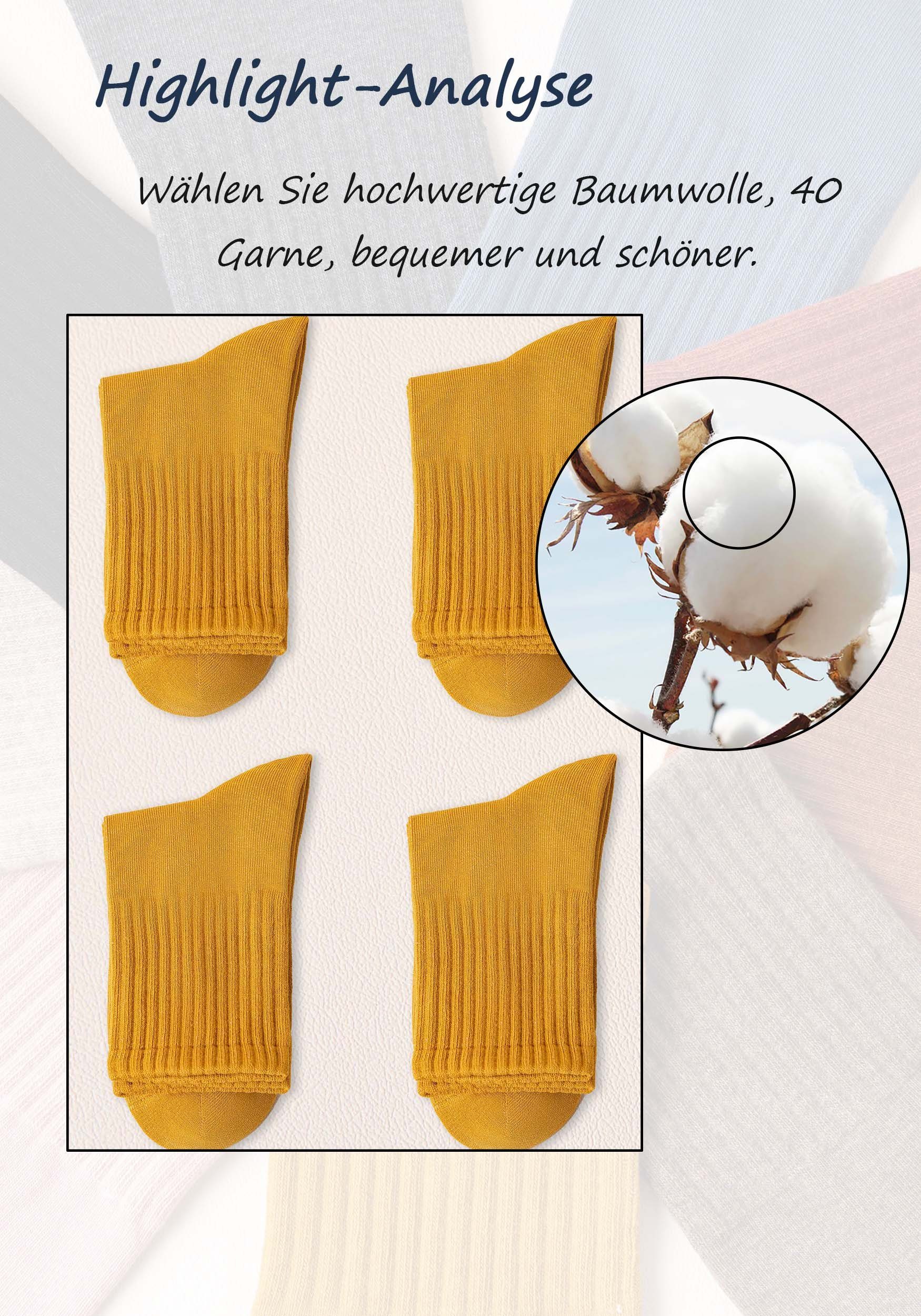 Basicsocken Gelb Socken 100% MAGICSHE hohes (4-Paar, Baumwolle Damen 4-Paar) einfarbig