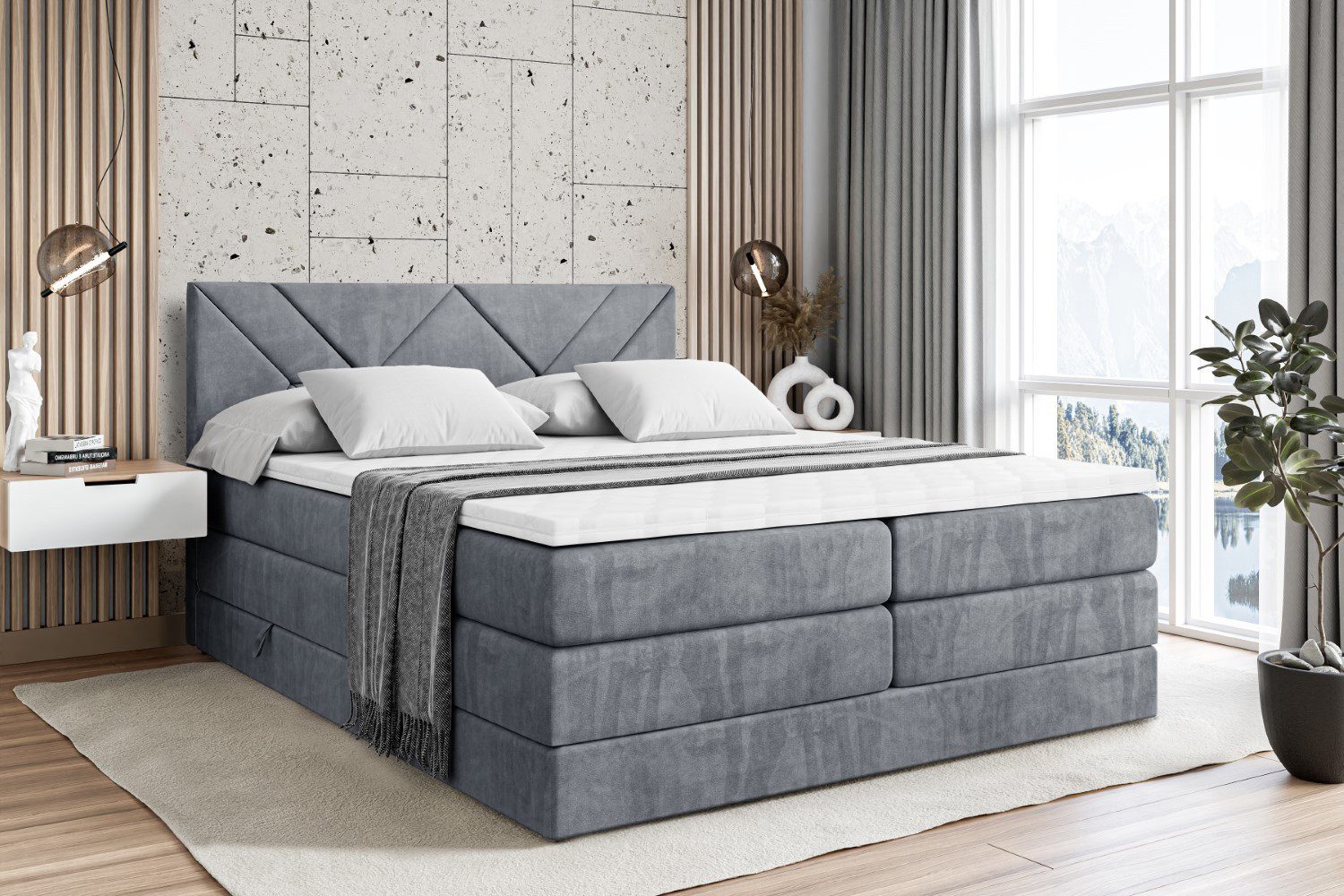 ALTDECOR Boxspringbett BARWA KING (Multipocket-Matratze H4, H3 Matratze Bonellfederung, Topper, Kopfteil)