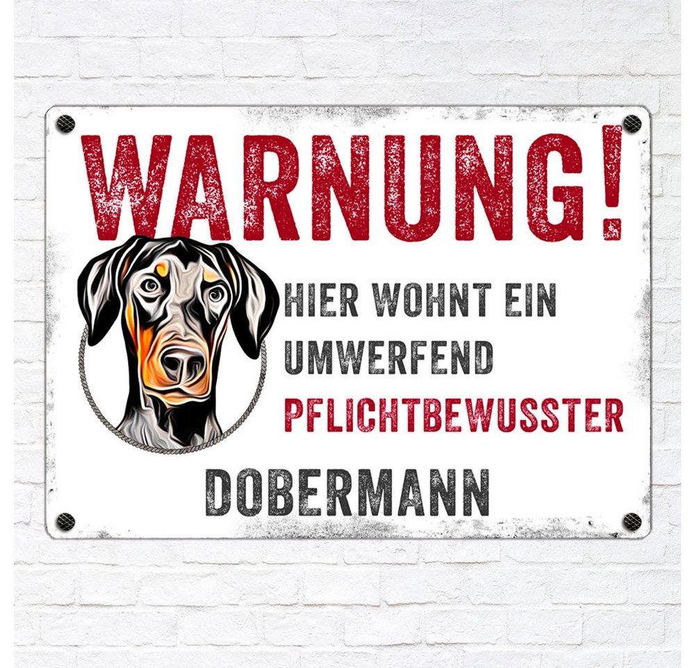 Thumbnail - Cadouri Warnschild Hundewarnschild DOBERMANN - Hinweisschild mit Hunderasse, (1 St., Metallschild mit vier vorgebohrten ...