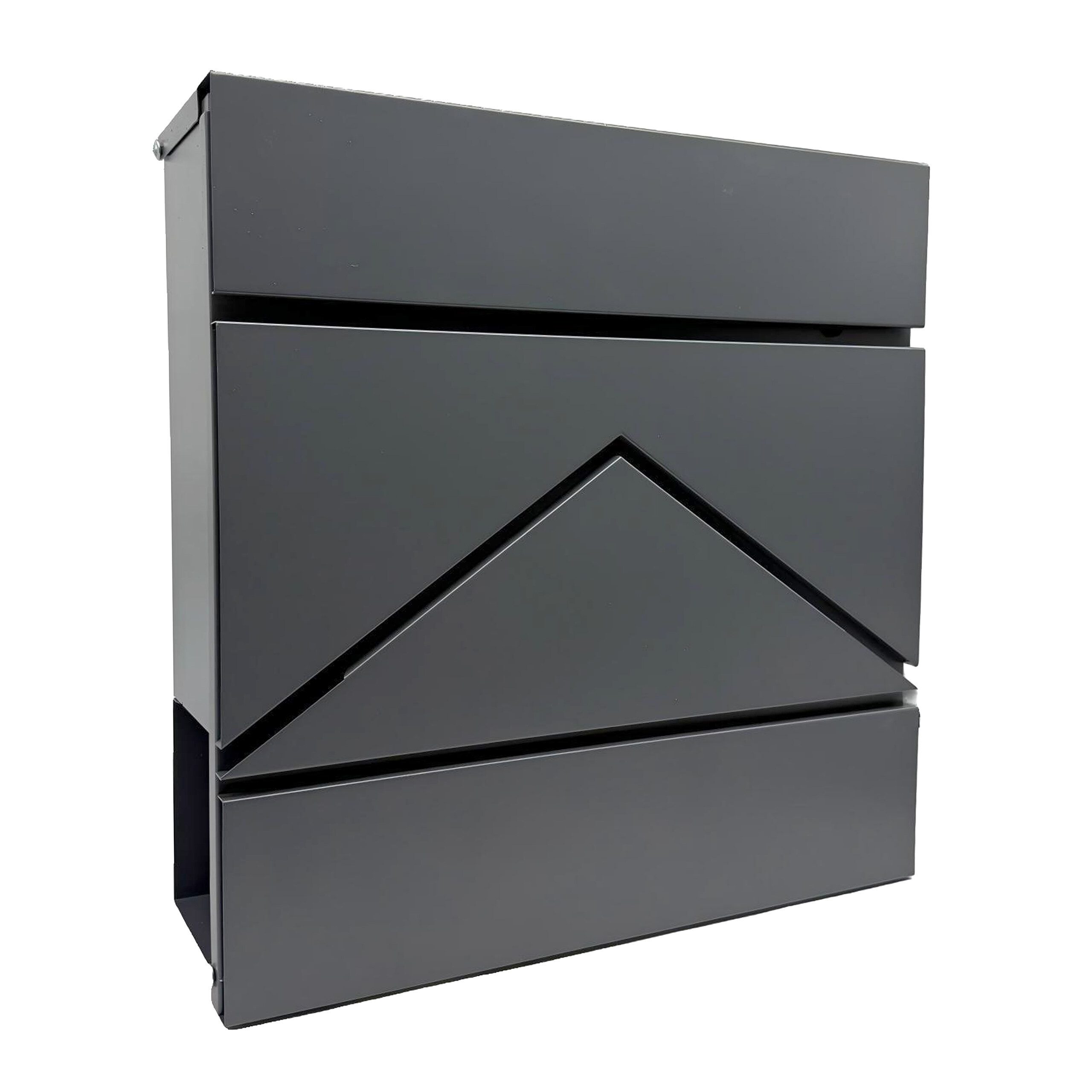 relaxdays Wandbriefkasten Metall Briefkasten mit Zeitungsfach, Anthrazit