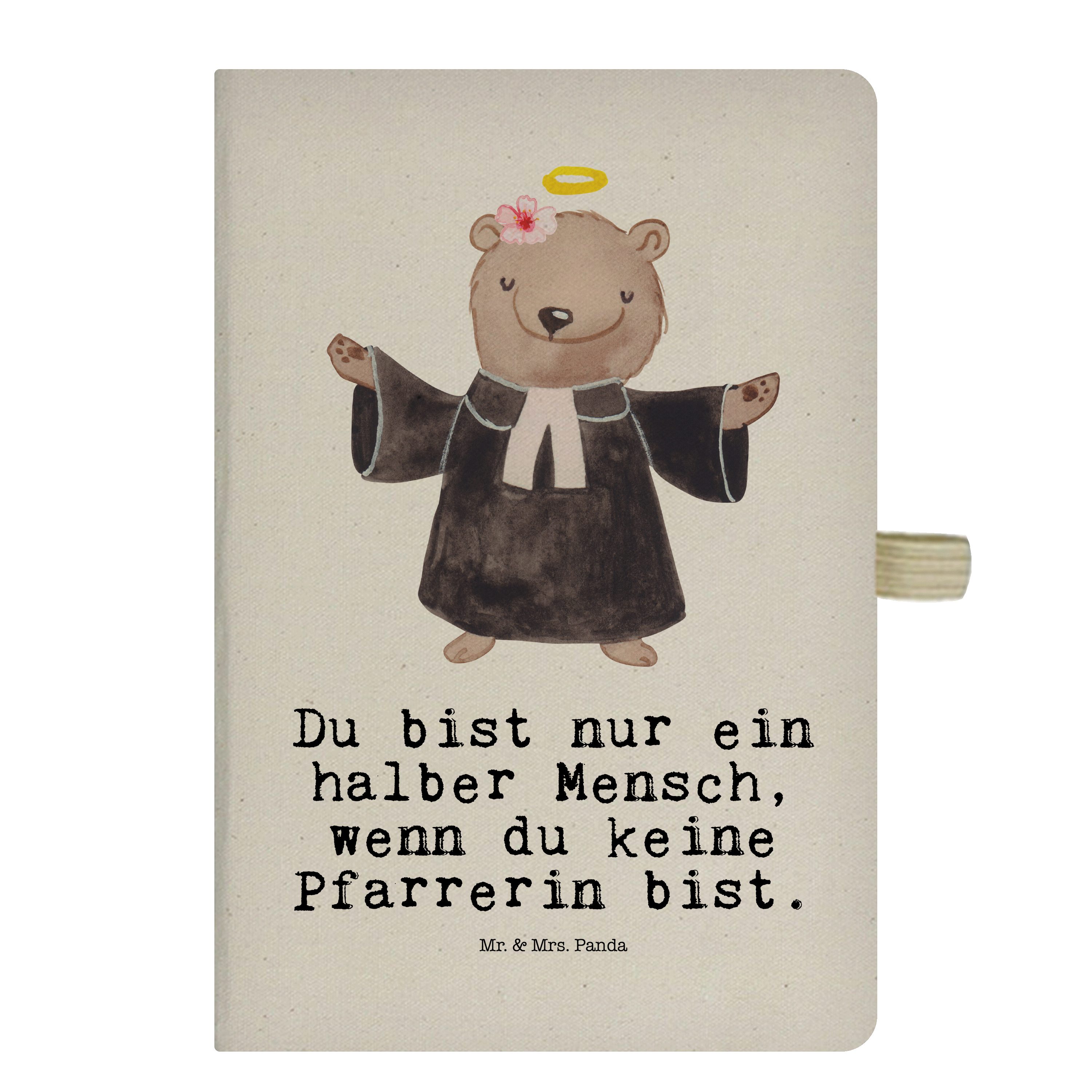 Mr. & Mrs. Panda Notizbuch Pfarrerin mit Herz - Transparent - Geschenk, Predigerin Priesterin, E Mr. & Mrs. Panda