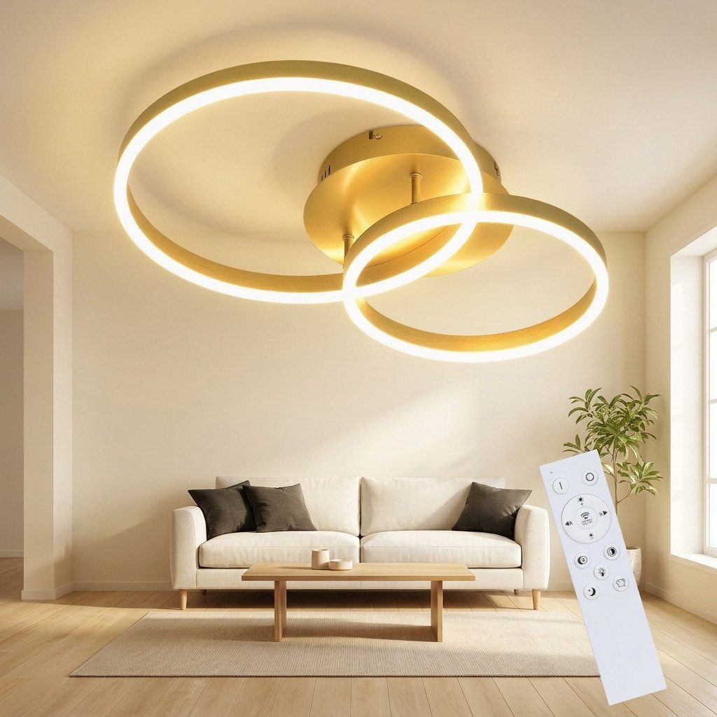 ZMH LED Deckenleuchte Dimmbar Schwarz/Gold Ringe Deckenlampe Modern 46/74W Wohnzimmer, LED fest integriert, 3000-6500K, Metall aus Acryl Schlafzimmerlampe mit F – Bild 4 von 5