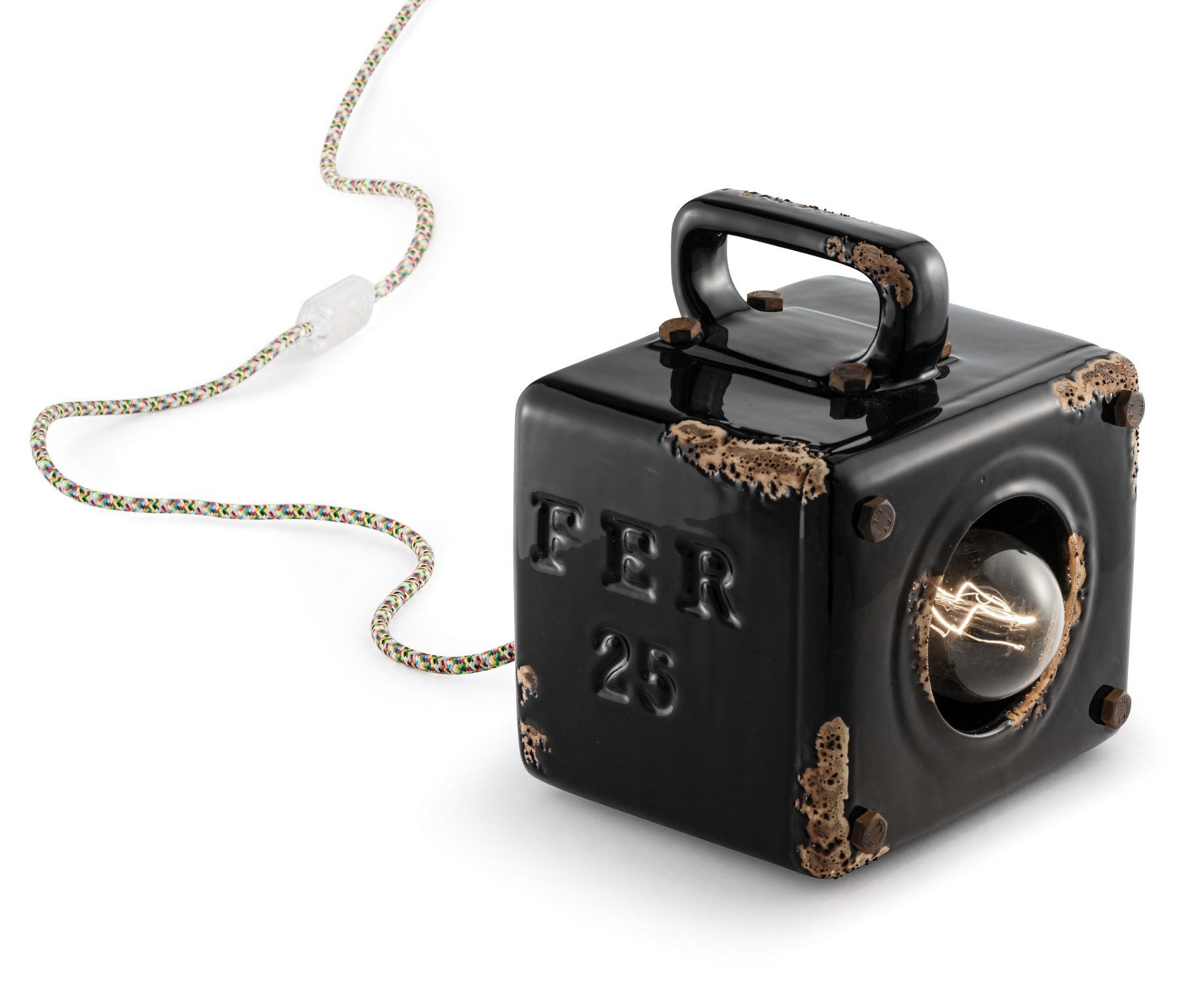 Licht-Erlebnisse Tischleuchte SOFIA, ohne Leuchtmittel, Keramik E27 B: 15,5 cm 20 cm hoch Schwarz Shabby Antik eckig