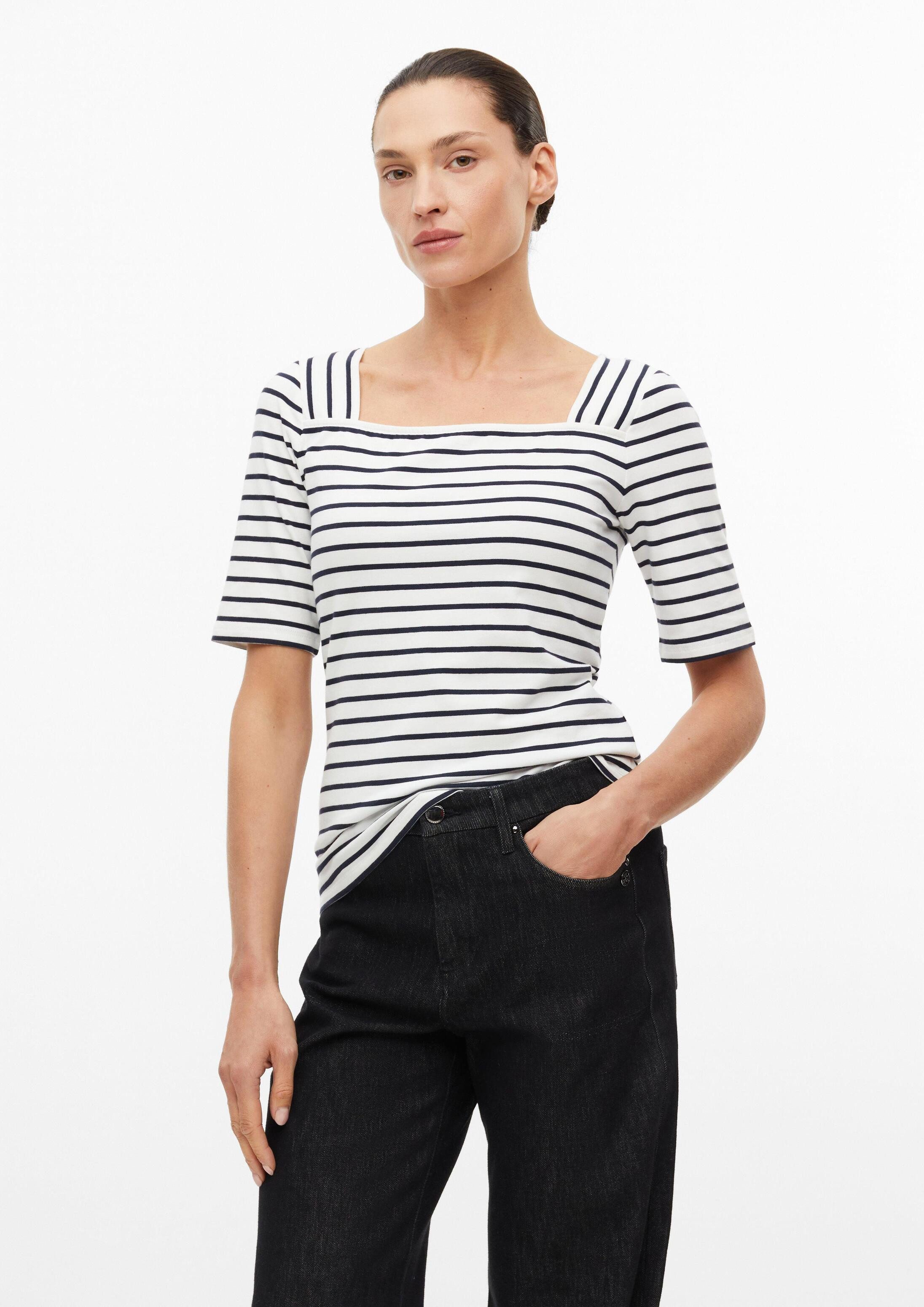 s.Oliver Kurzarmshirt T-Shirt Streifen-Shirt im Slim Fit mit Karree-Ausschnitt