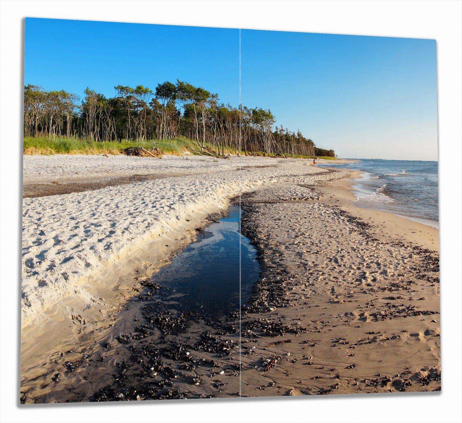 Wallario Herd-Abdeckplatte Einsamer Strand am Meer - Blauer Himmel, ESG-Sicherheitsglas, (Glasplatte, 2 tlg., inkl. 5mm Noppen), verschiedene Größen
