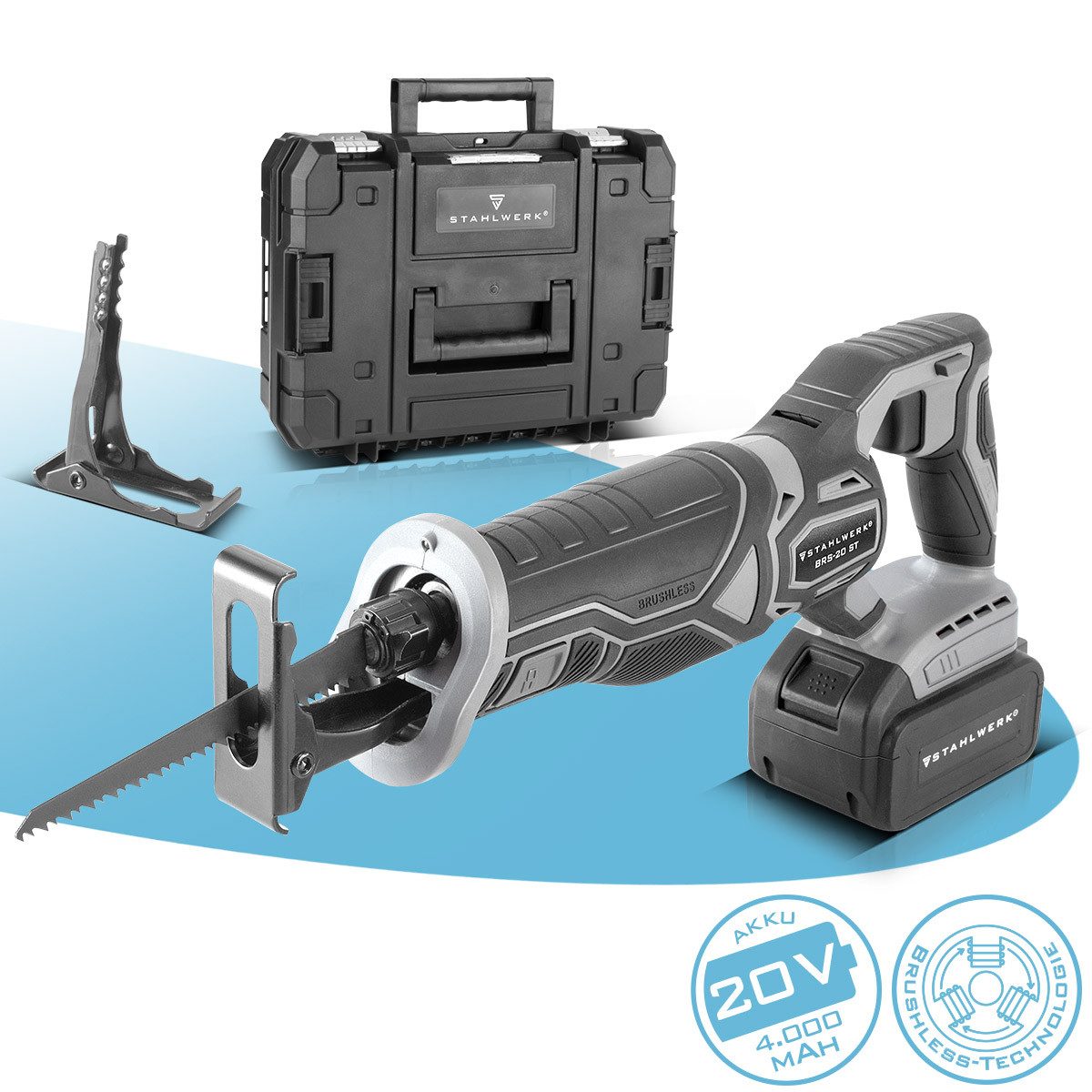 STAHLWERK Akku-Säbelsäge Brushless Akku-Säbelsäge BRS-20 ST Reciprosäge, Packung, 1-St., Akku (4.0Ah), inkl. Akku und Ladegerät