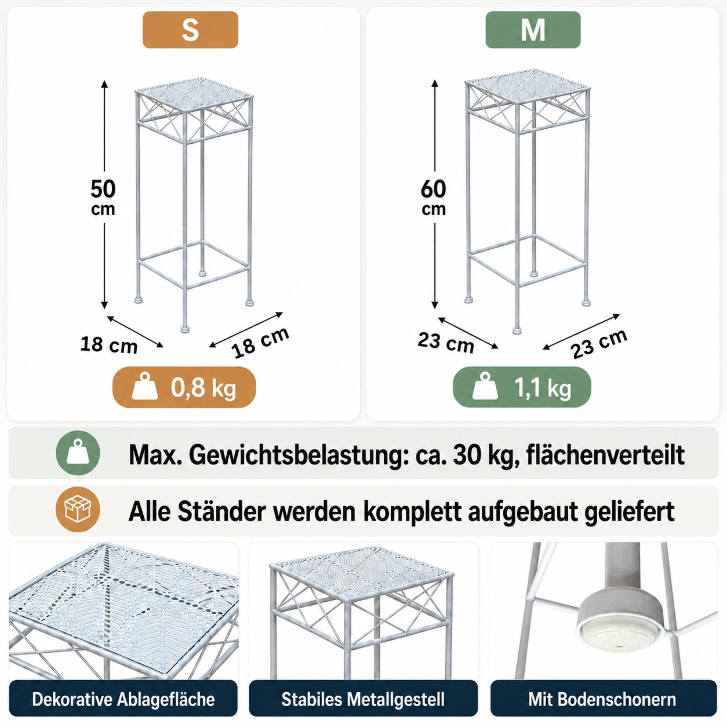 DanDiBo Blumenhocker Weiß Metall Eckig Blumenhocker 2er Set Beistelltisch – Bild 2 von 5